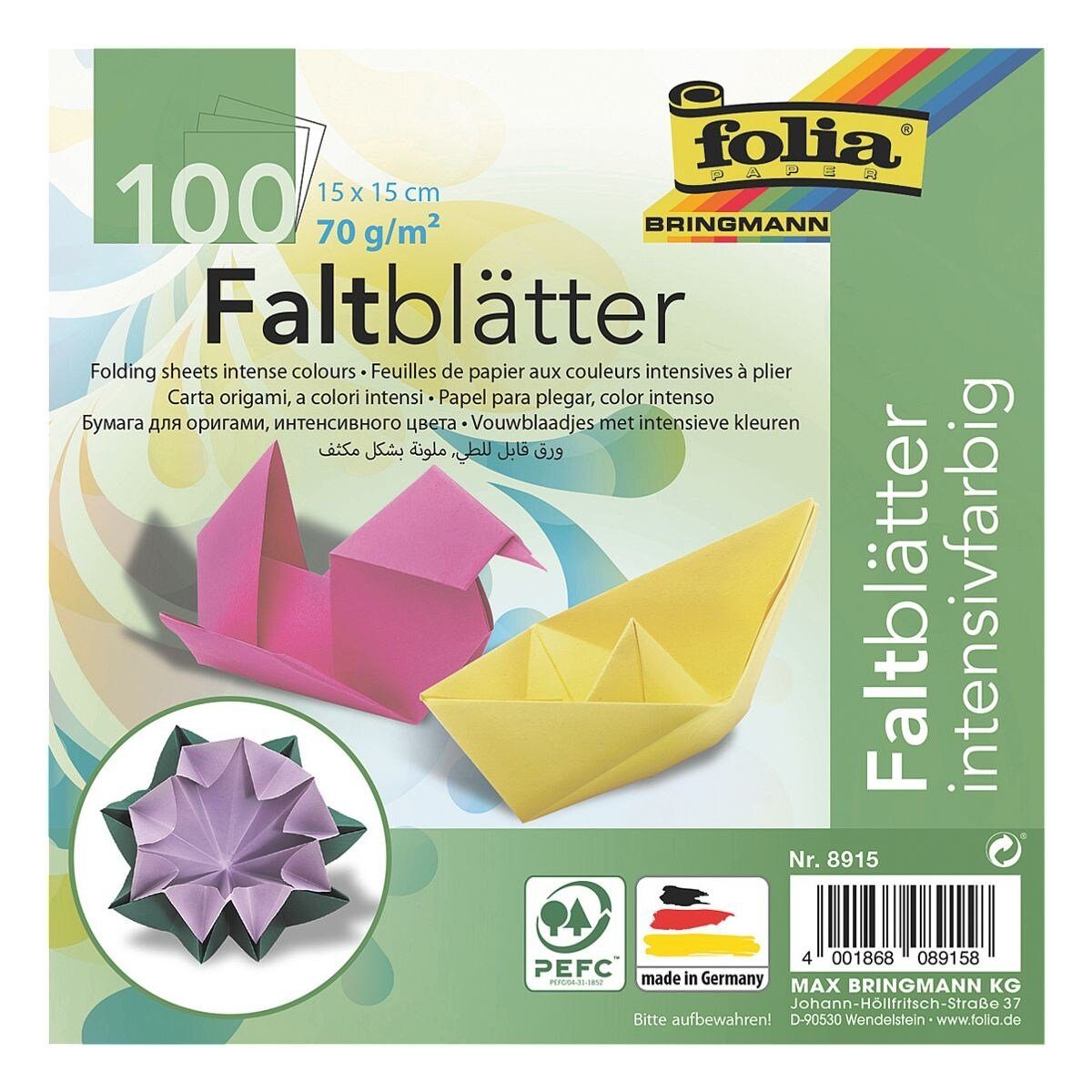 Blatt Folia 100 durchgefärbt, cm, Faltblätter Designpapier, 15x15