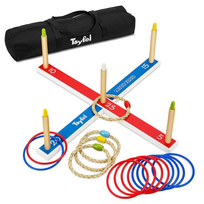 Toyfel Spiel Mitty Toss XXL Ringwurfspiel mit 15 Ringen aus Kunststoff und Sisal 60x5x2 cm