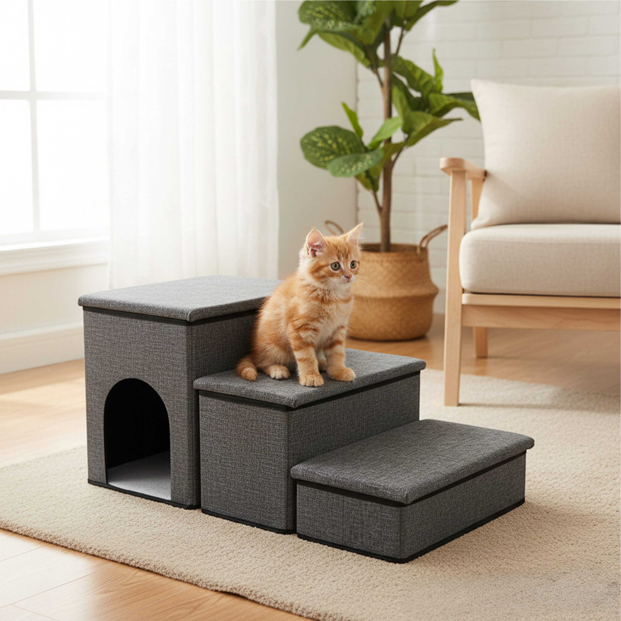 relaxdays Haustiertreppe Faltbare Hundetreppe mit 3 Stufen, Dunkelgrau günstig online kaufen