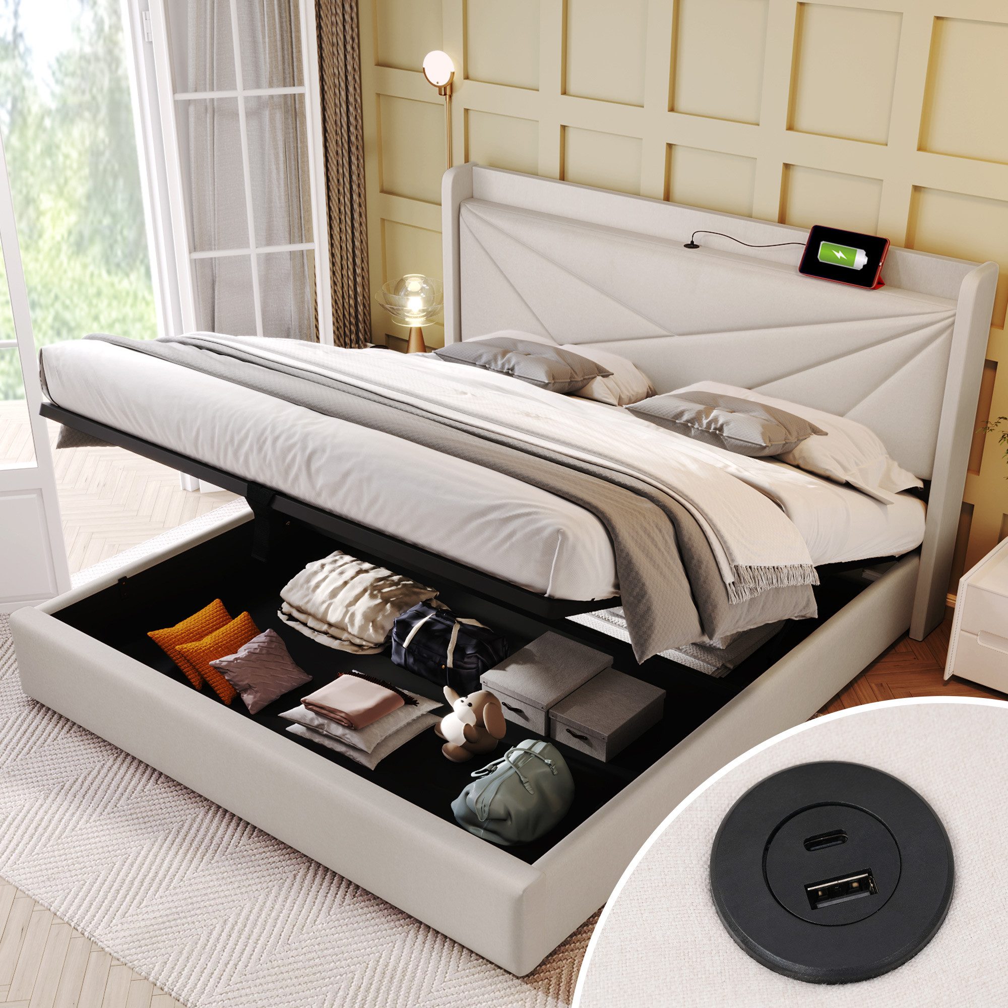 STILVORA Polsterbett 160x200 Stauraumbett Jugendbett mit günstig online kaufen