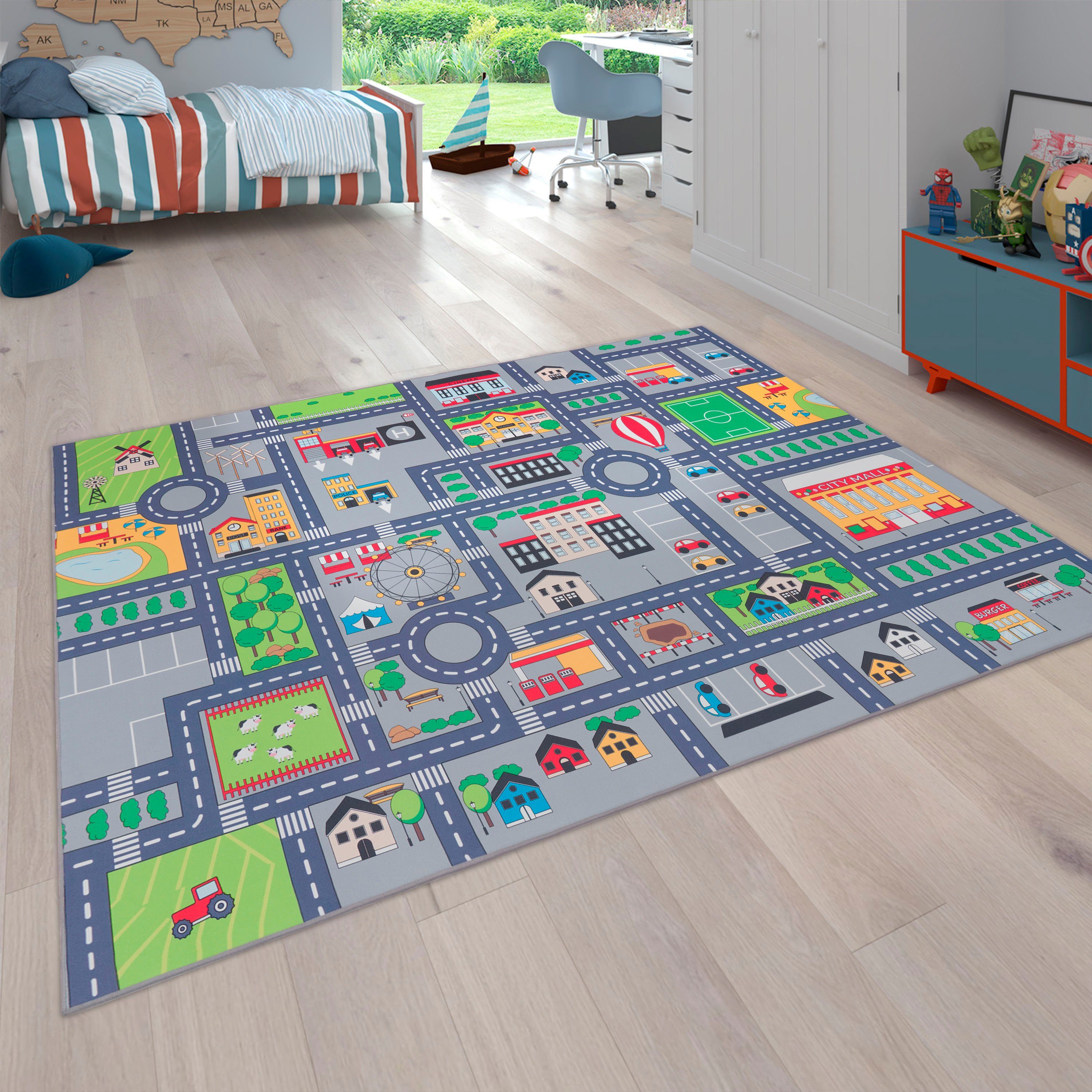 Paco Home Kinderteppich Bino 576, rechteckig, Höhe: 4 mm, Kurzflor, Straßen günstig online kaufen