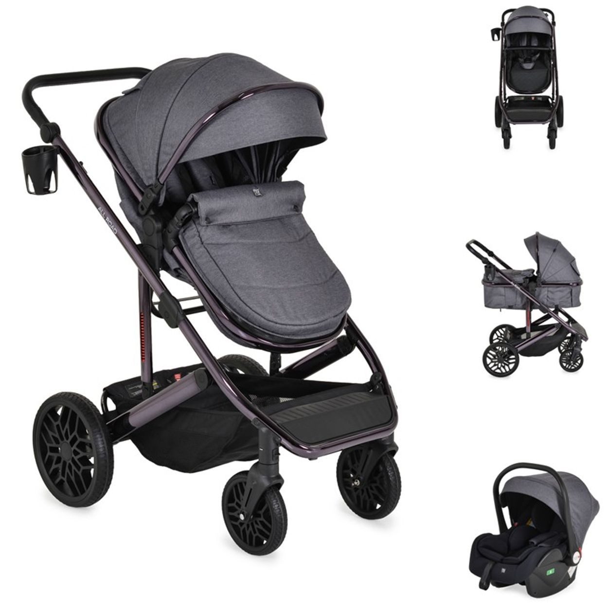 Moni Kombi-Kinderwagen Комбинированые детские коляски 3in1 all Road, umbaubar Babyschale Sportsitz Tragetasche