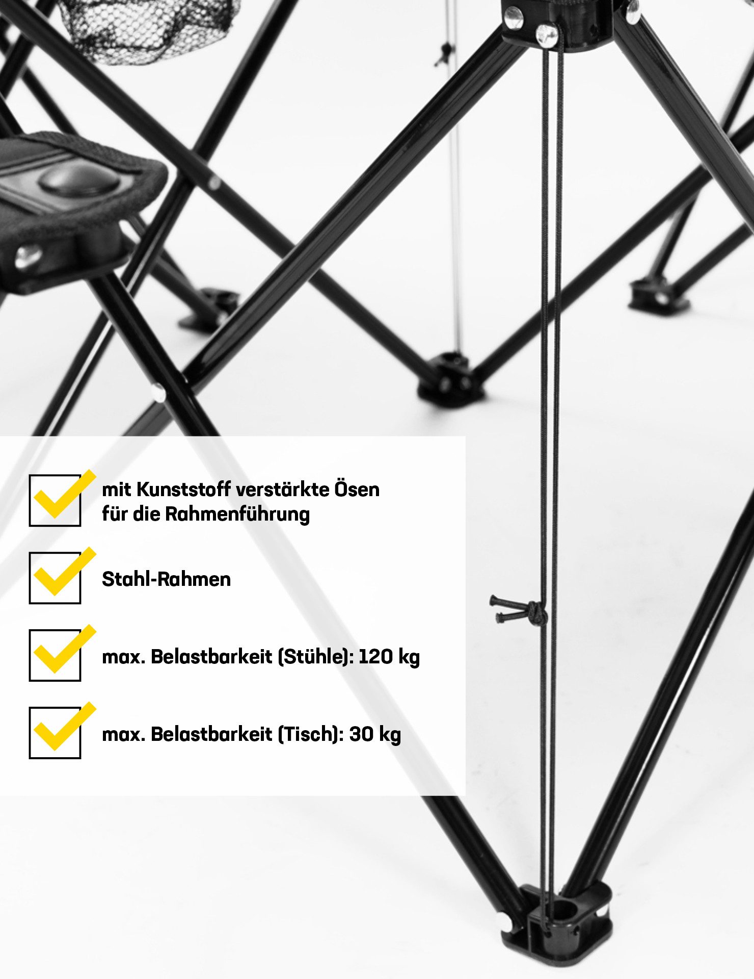 KIRKJUBOUR Essgruppe "Stjärna" Campingstühle mit Tisch 5er-Set