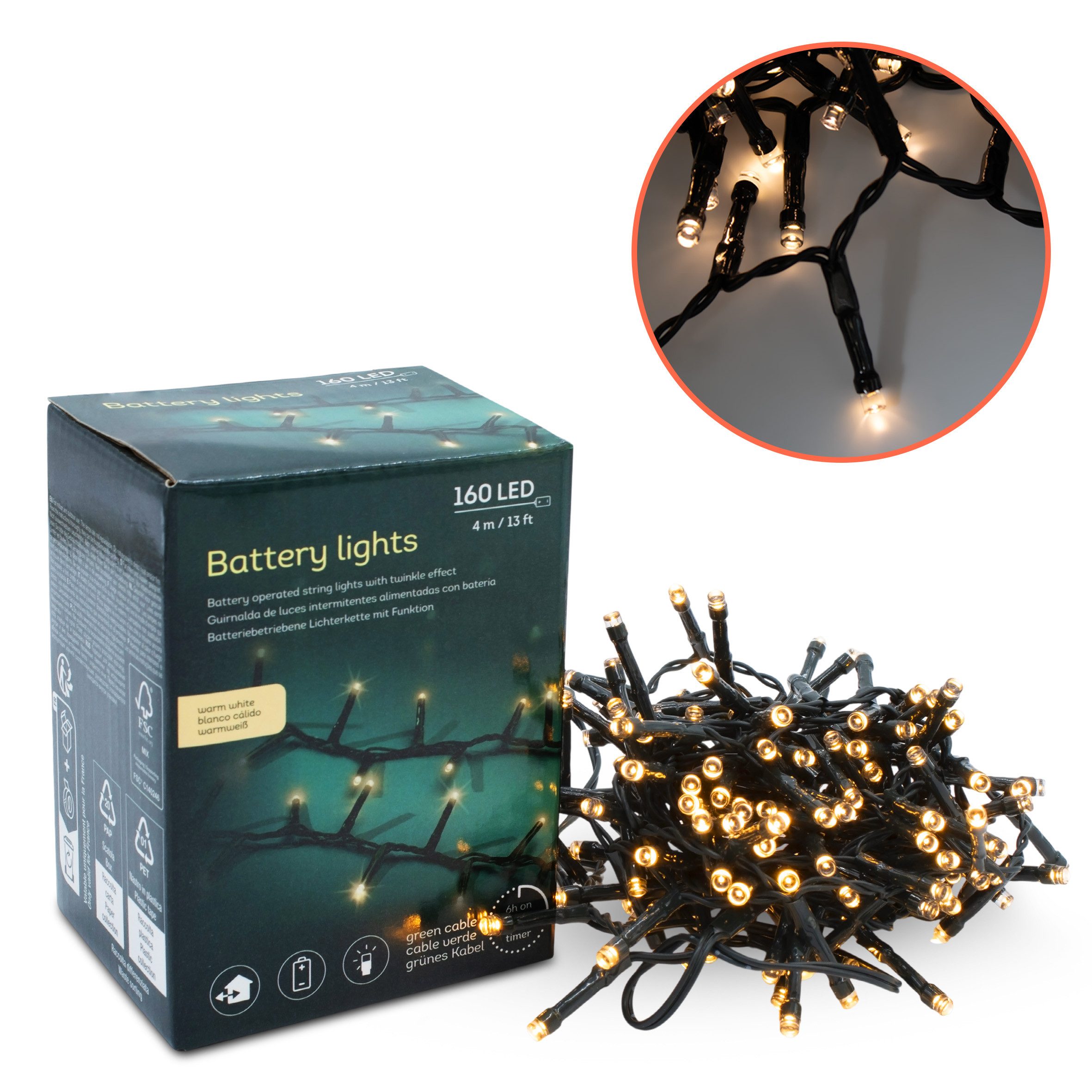 Spetebo LED-Lichterkette Außen Deko Beleuchtung warm weiß mit Timer - 160 LED / 4 m, 160-flammig, mit 8 Funktionen – Bild 5 von 5