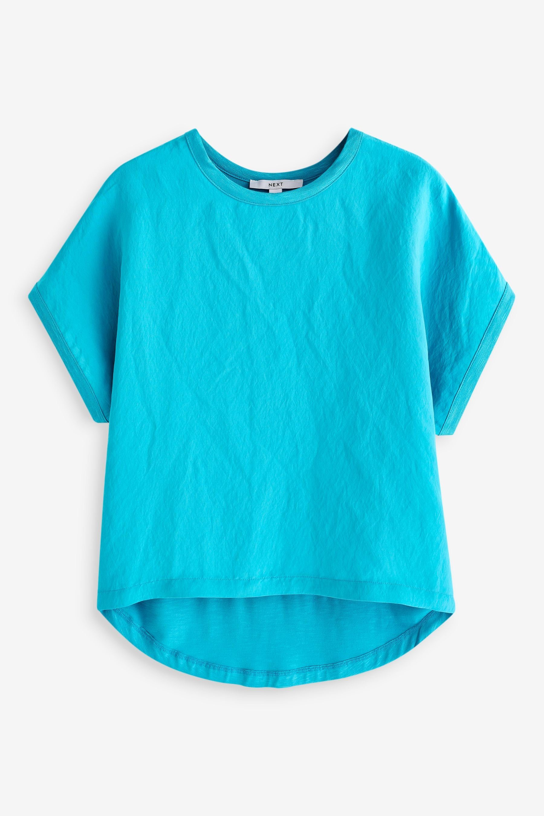 Next T-Shirt Kastiges Kurzarm-T-Shirt aus Cupro-Mischgewebe (1-tlg) Teal Blue