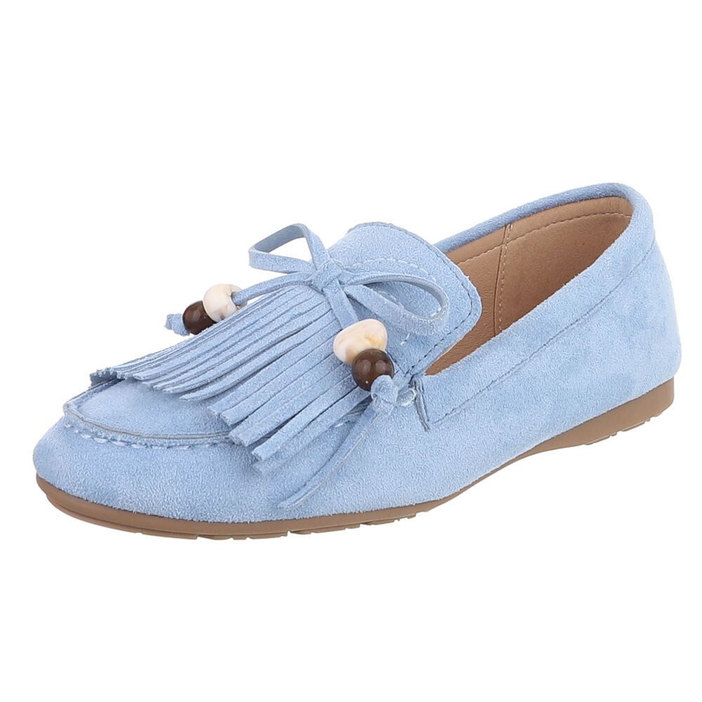 Ital-Design Eleganter Mokassin für Damen mit fransigem Design Slipper (91554658) Flach Mokassins in Hellblau