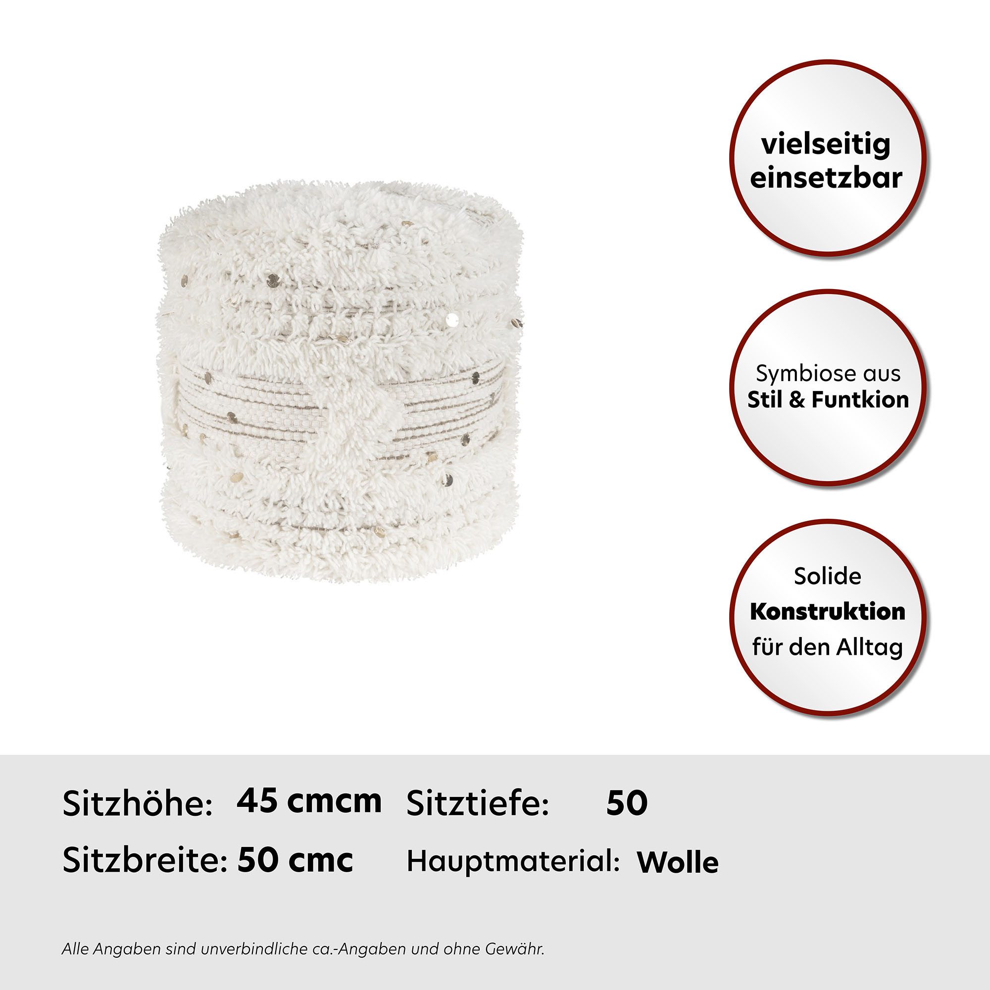 Kayoom Pouf Bohist 425 35cm x 35cm, Strukturen mit Fransen und Quasten (1-St), handgefertigt, Unikat, sehr gut kombinierbar, vielfältig im Einsatz