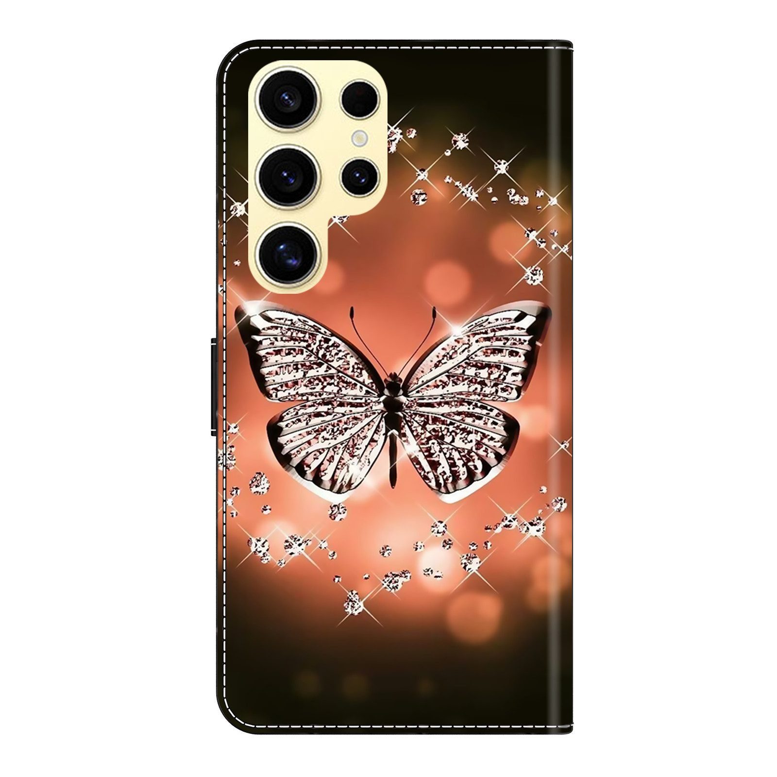 CLM-Tech Handytasche für Samsung Galaxy S26 Ultra Klapphülle aus PU-Leder (Schmetterling Diamanten Muster, 1-tlg., Flip Case), Magnetverschluss, Standfunktion u – Bild 5 von 5