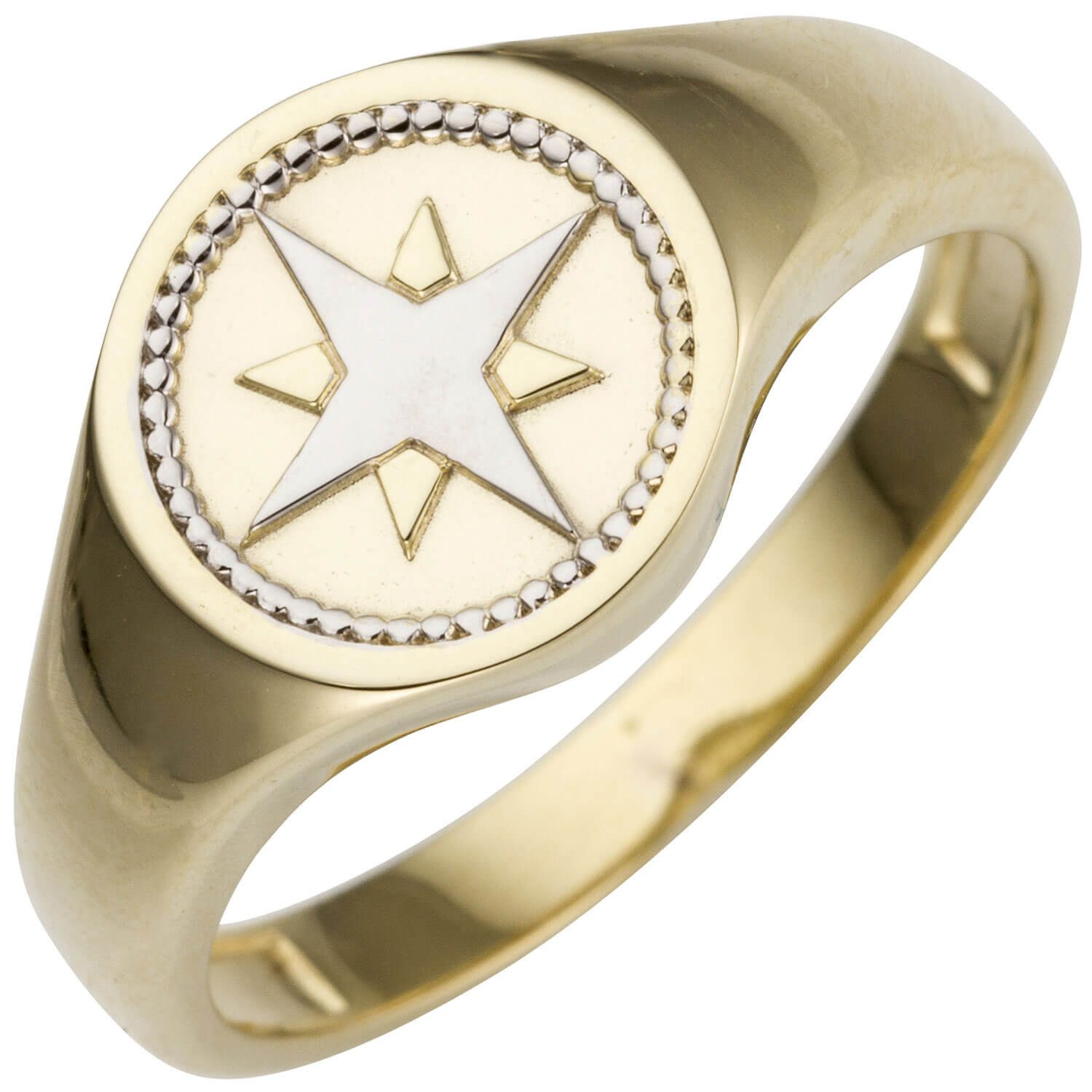 Schmuck Krone Goldring Ring aus 585 Gelbgold mit Windrose rund flach, Gold günstig online kaufen
