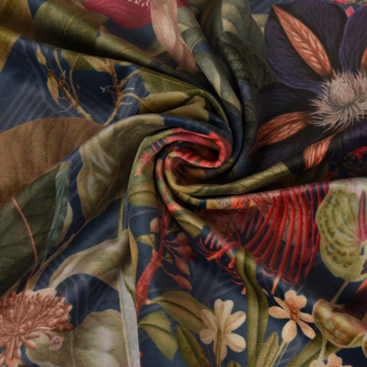 SCHÖNER LEBEN. Stoff Samtstoff Meterware Dekostoff Velvet Samt Dschungel Botanic blau 145cm, pflegeleicht – Bild 4 von 5