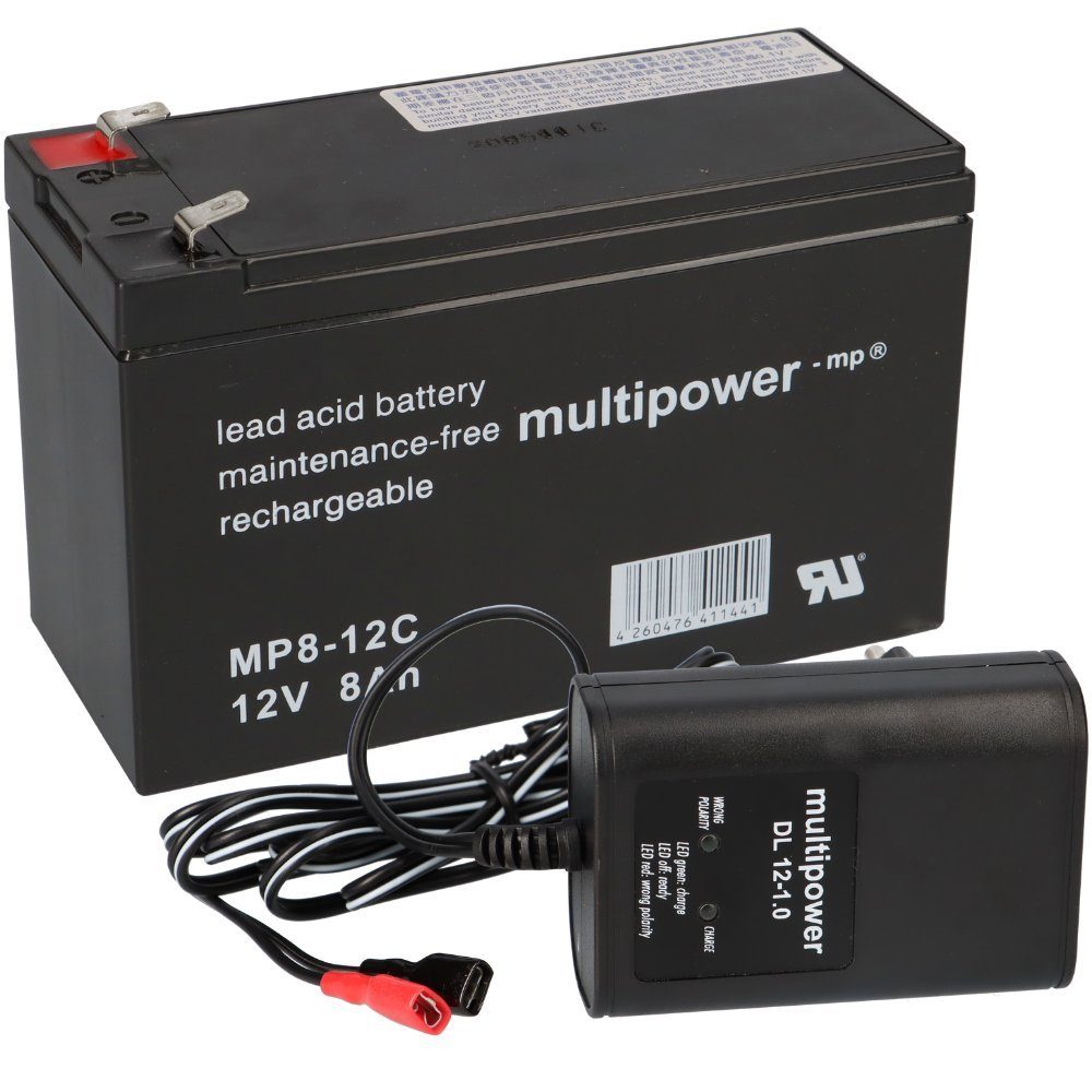 SET Multipower Blei-Akku MP8-12C Pb 12V / 8Ah + Ladegerät Bleiakkus