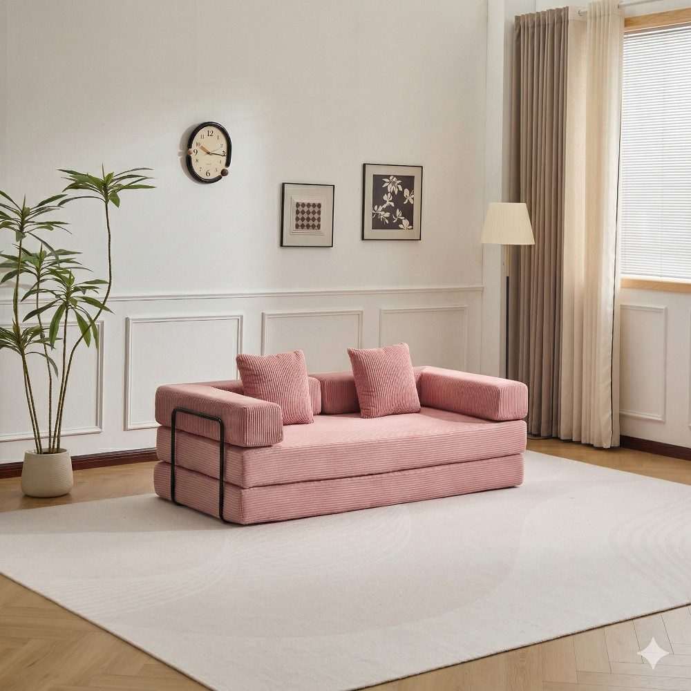 Leawin Sofa 4-in-1 Wohnzimmersofa mit Bettfunktion – faltbares Cord Schlafsofa, Bequemes & modernes Schlafsofa aus Cord – ideal für kleine Räume