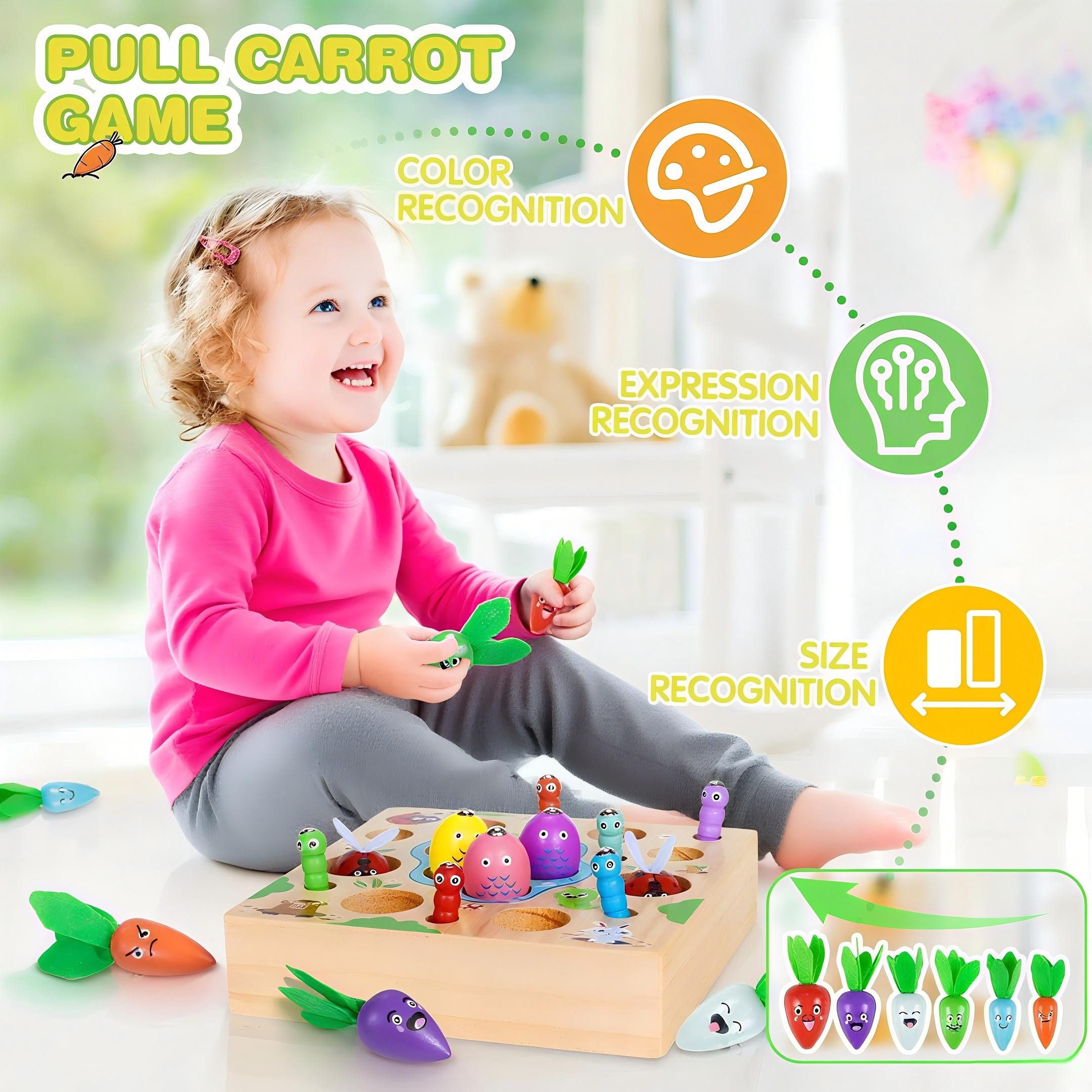 POPOLIC Lernspielzeug Karotten Steckspiel Holz, Magnetische Angelspie, Montessori Spielzeug (1-St., Holzspielzeug Motorikspielzeug), Geschenk für Junge und Mädchen ab 1 2 3 Jahre