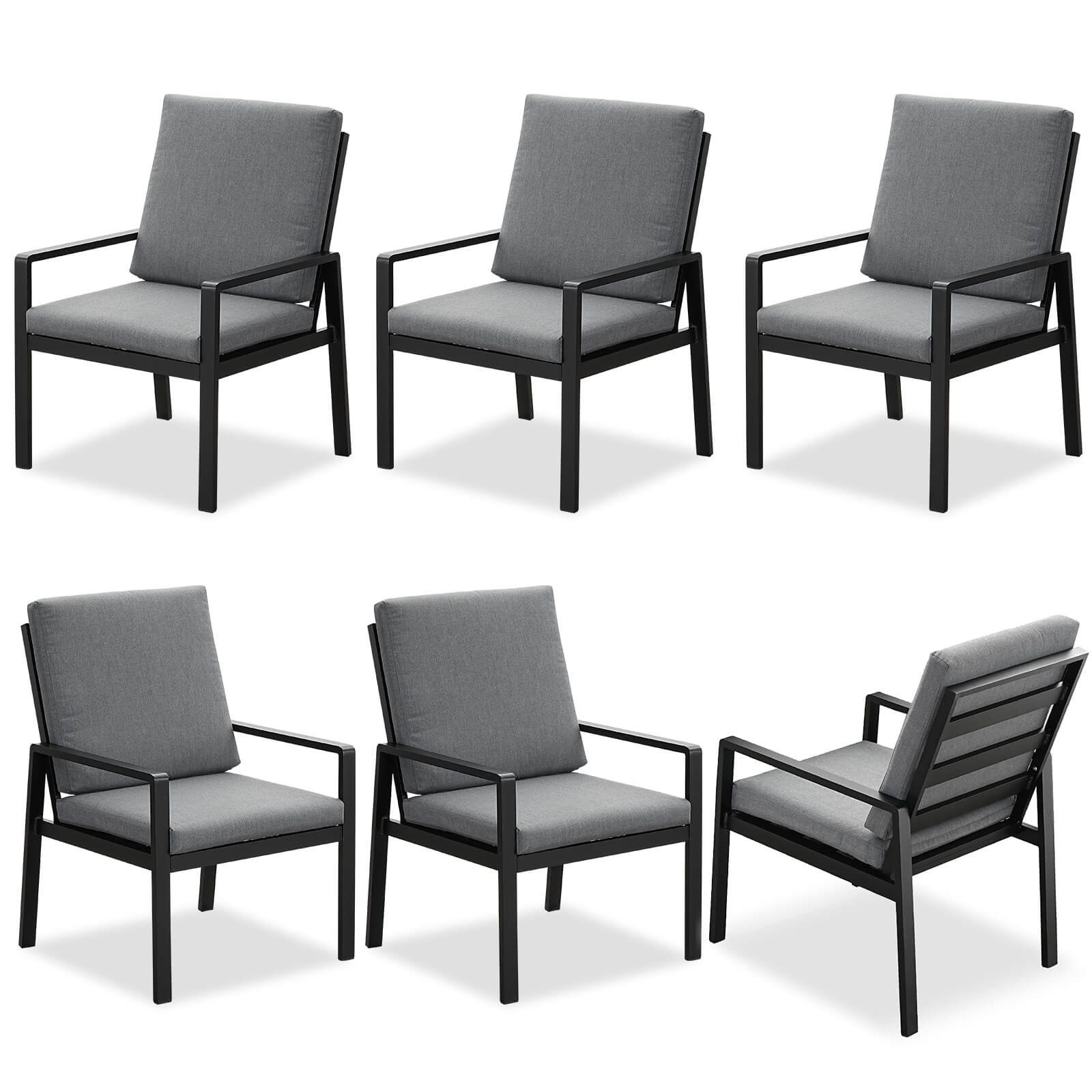 MeXo Gartenlounge-Set Alu Gartenmöbel-Sets Gartenstuhl, (6-tlg., 6 Esszimmerstühle, 60x 68x 85 cm, 12 Auflagen, bis zu 140 kg belastbar), wetterfest Gartengarnitur Set