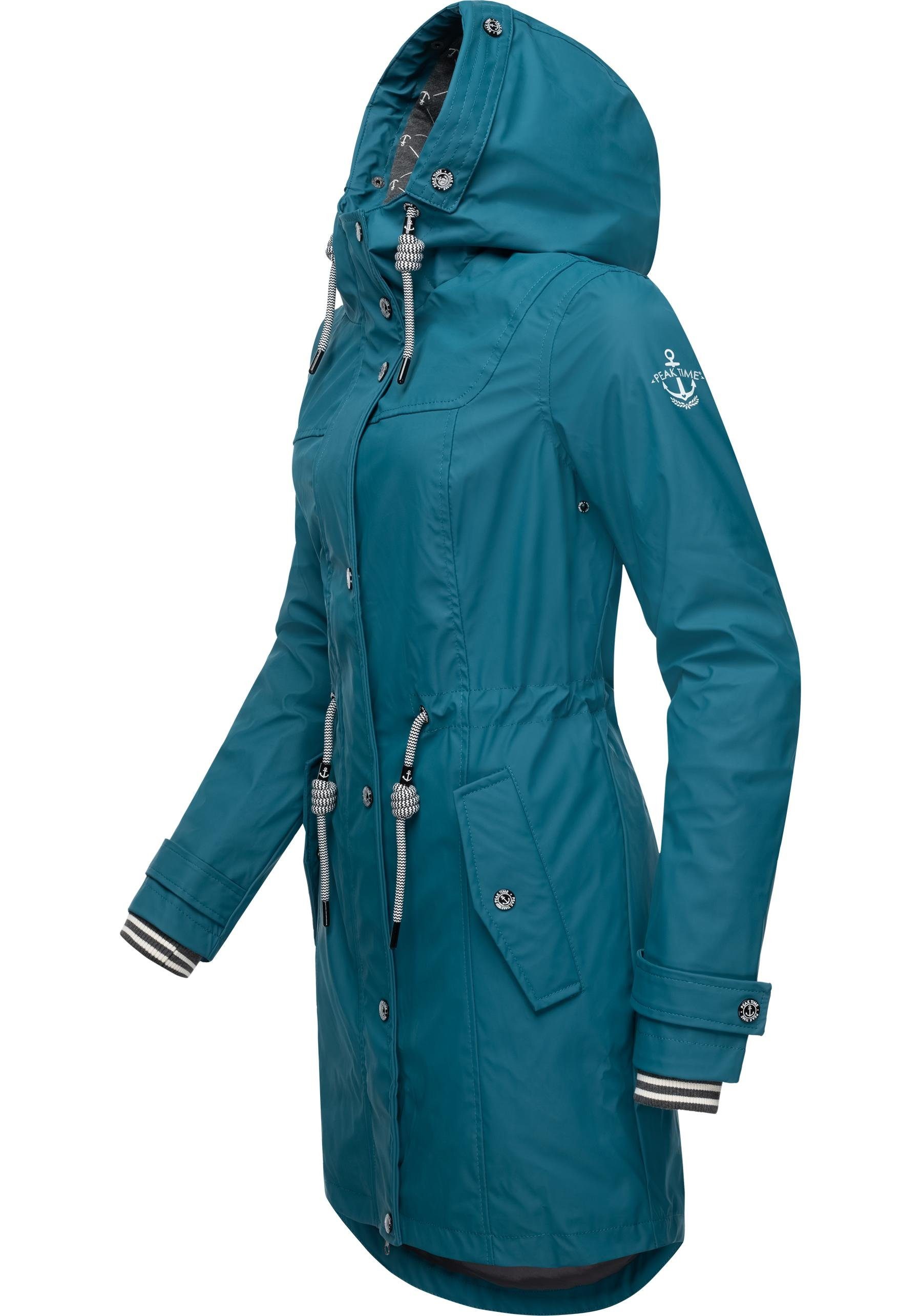 für PEAK stylisch taillierter L60042 Regenjacke Damen Regenmantel TIME petrol