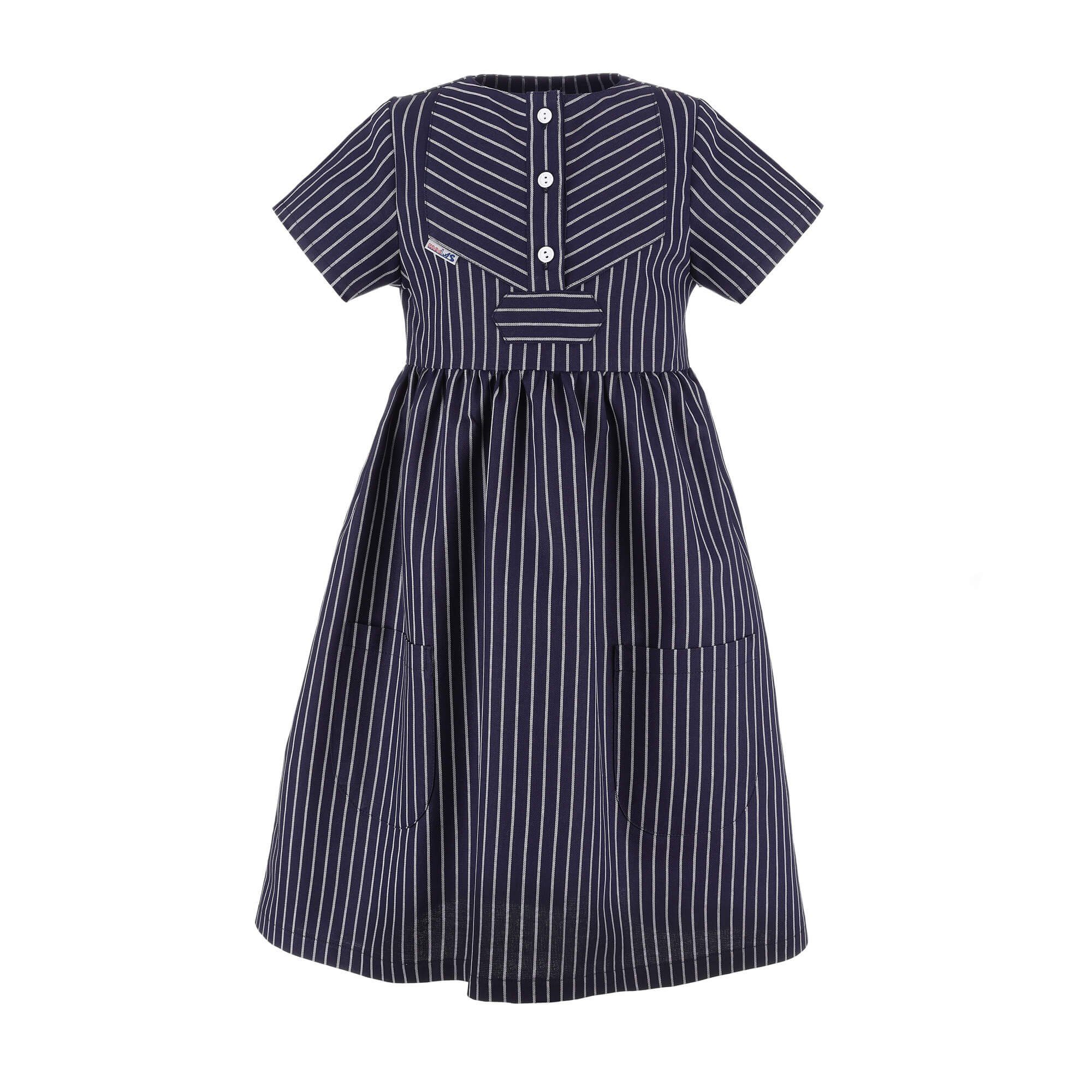 modAS Sommerkleid Kinder Fischerkleid Klassisch - Gestreiftes Kleid Finkenwerder-Stil (10) breiter Streifen Blau