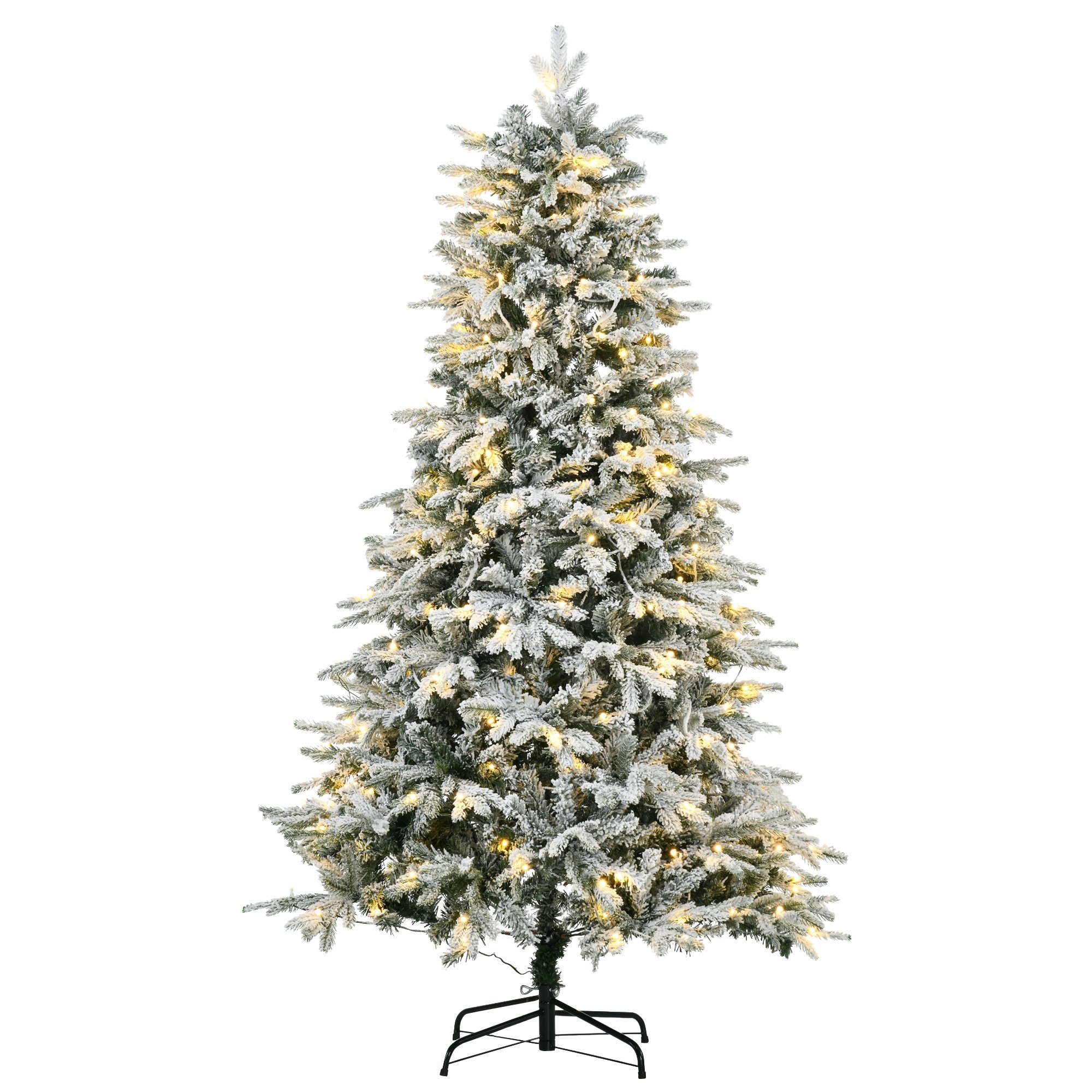 HOMCOM Künstlicher Weihnachtsbaum 180 cm Kunsttanne mit Kunstschnee, Leuchte, Tanne, mit Ständer