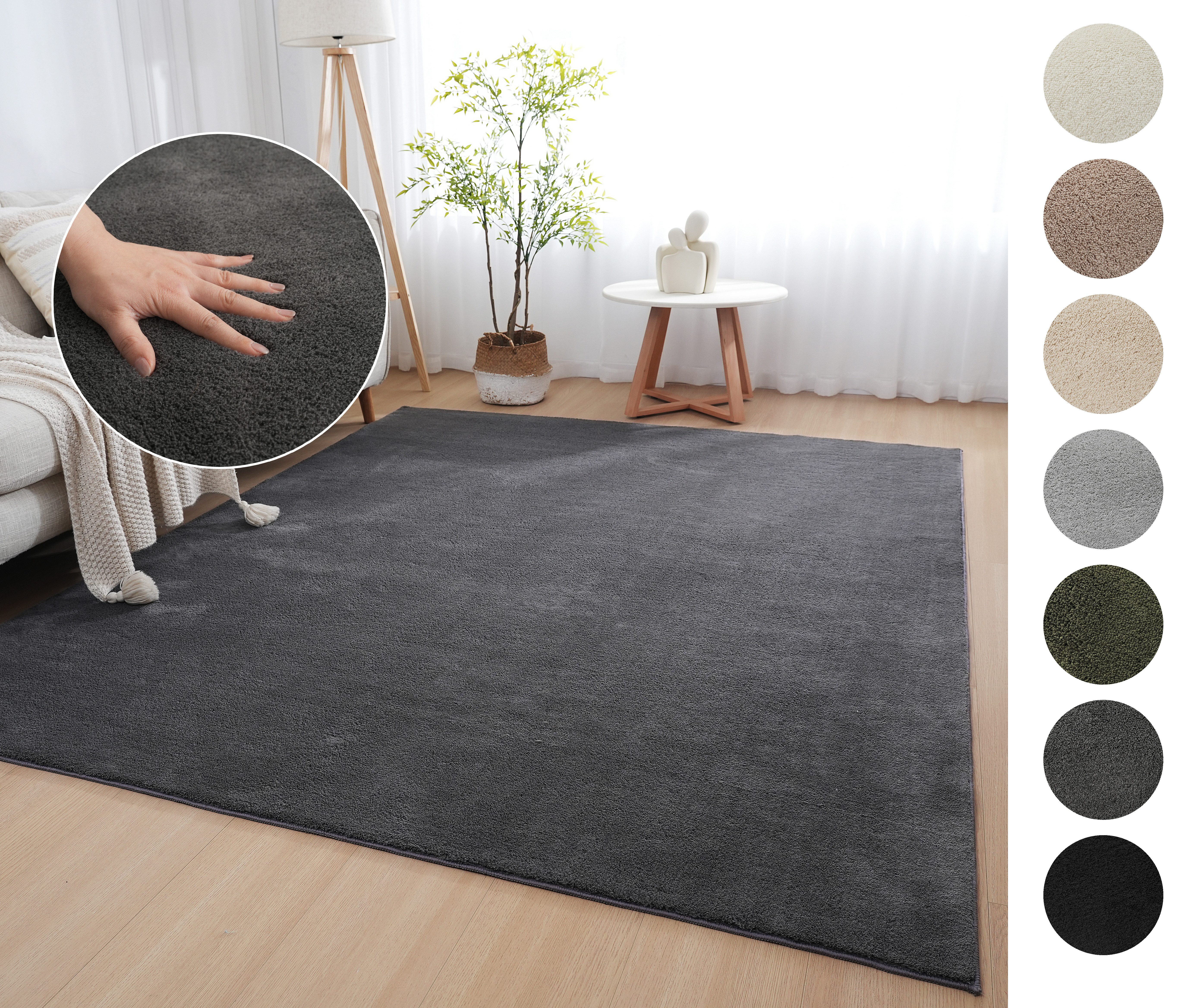 OTTO home Teppich Cali, in Standard- und Premium-Qualität, 13 mm oder 16 mm Höhe, rechteckig, Uni-Farben, kuschelig, & weich, waschbar, Wohnzimmer, Schlafzimmer
