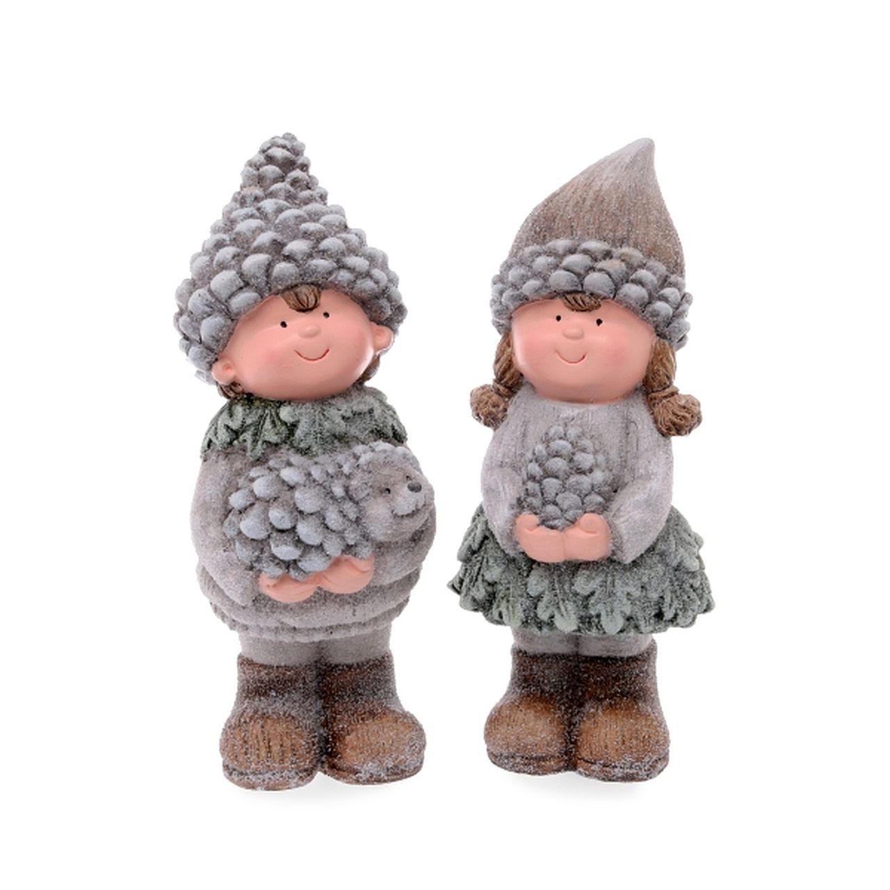 Dragimex Dekofigur Gartenfigur Kinder stehend – Grau/Braun/Grün – 2 Varianten