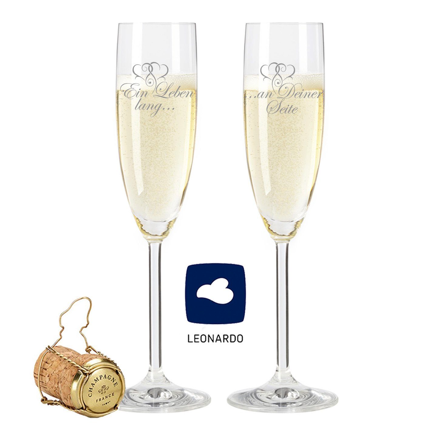 GRAVURZEILE Sektglas Sektgläser - Ein Leben lang an Deiner Seite mit Gravur im Set, Glas