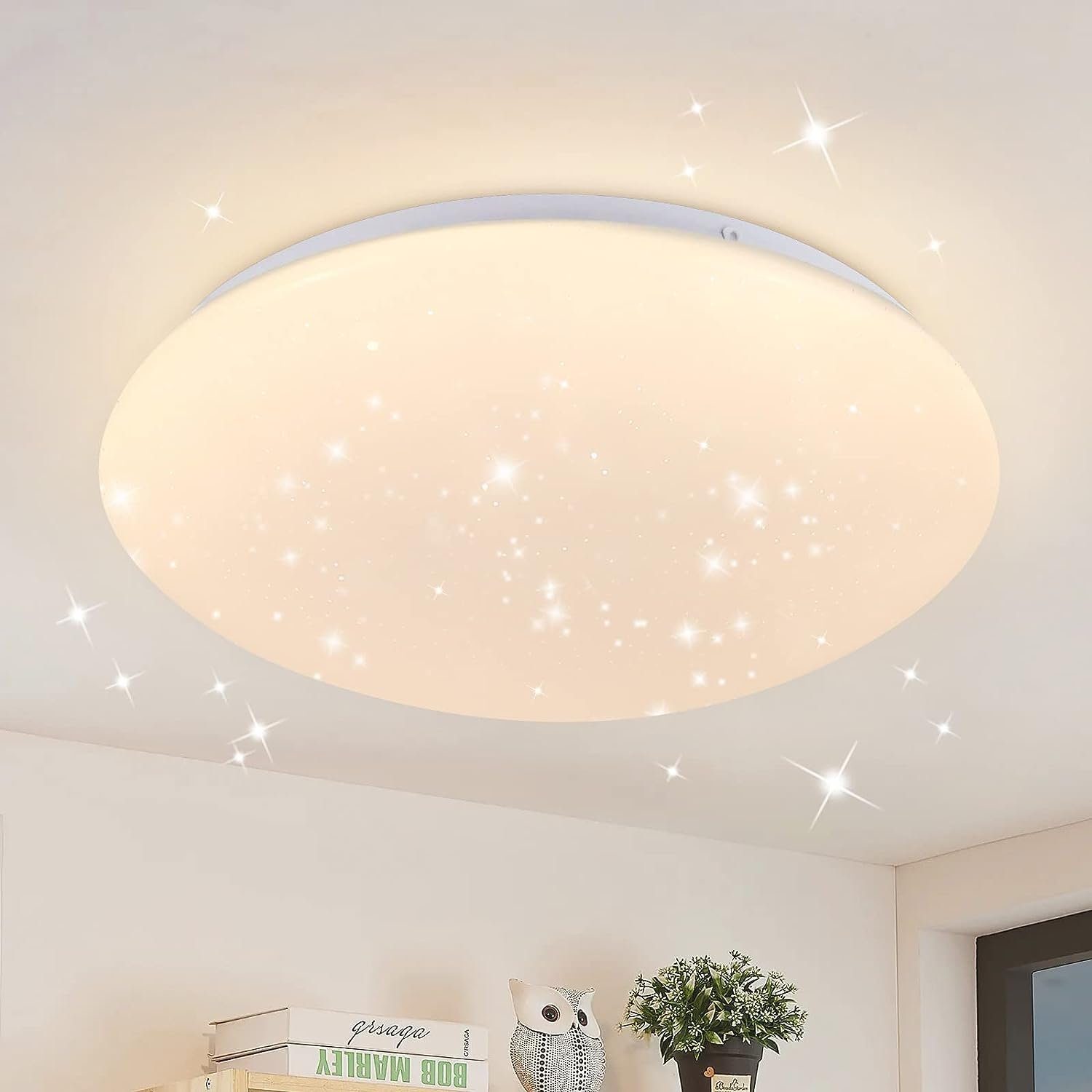 ZMH LED Deckenleuchte Rund Sternhimmel Schlafzimmer Modern, 3000K, LED fest integriert, Warmweiß, Sternhimmel, 18w