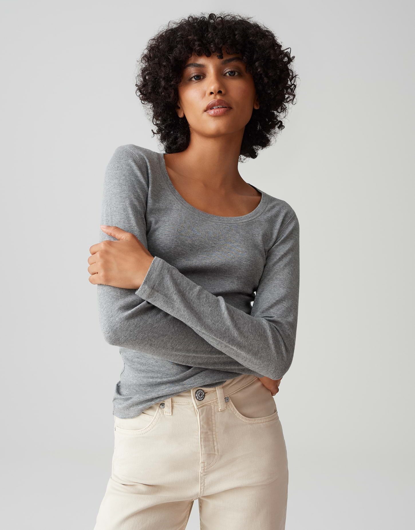 OPUS Langarmshirt SORANA aus BCI Cotton Mix figurbetont geschnitten, weicher Griff, weiter Rundhalsausschnitt