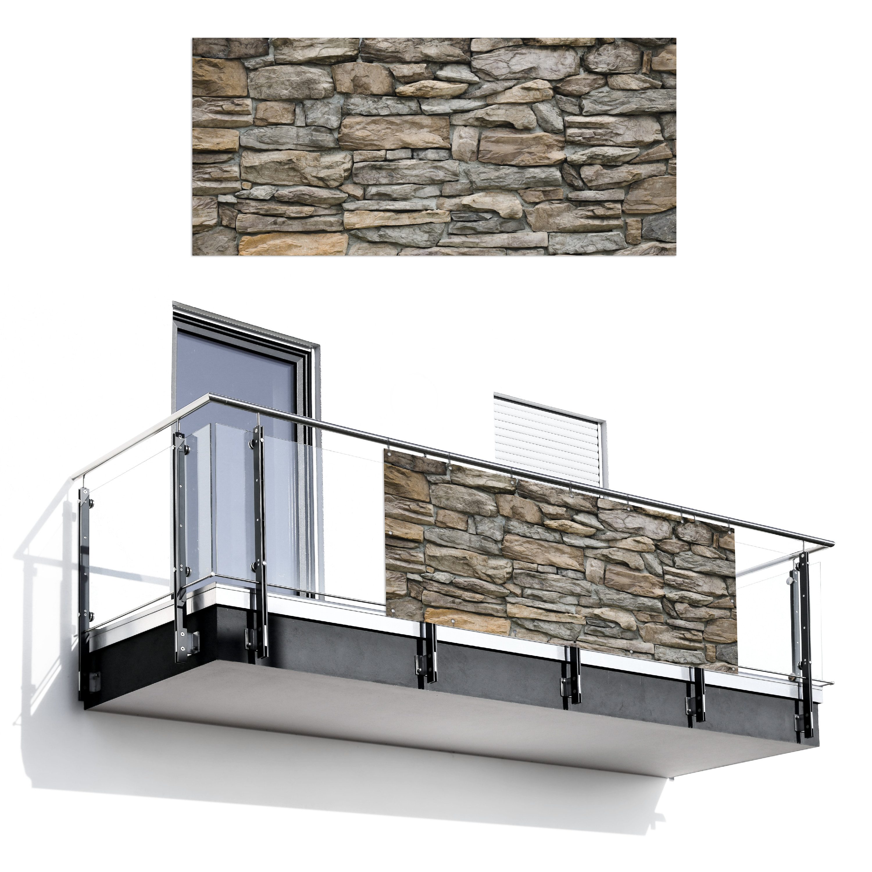 MuchoWow Balkonsichtschutz Steine - Steinoptik - Grau (1-St) Balkon Sichtschutz 90x200, Windschutz für Zaun PVC, 200x90 cm