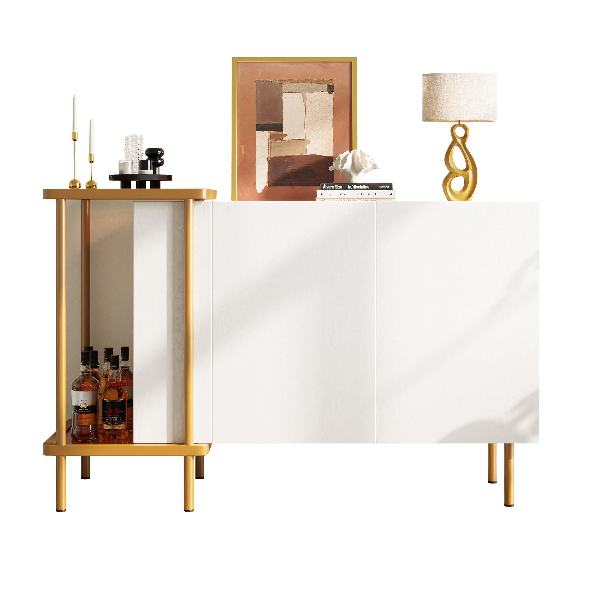 KLAM HOME Sideboard Sideboard Schwarz: 2 Türen, 2 offene Fächer, stylischer günstig online kaufen