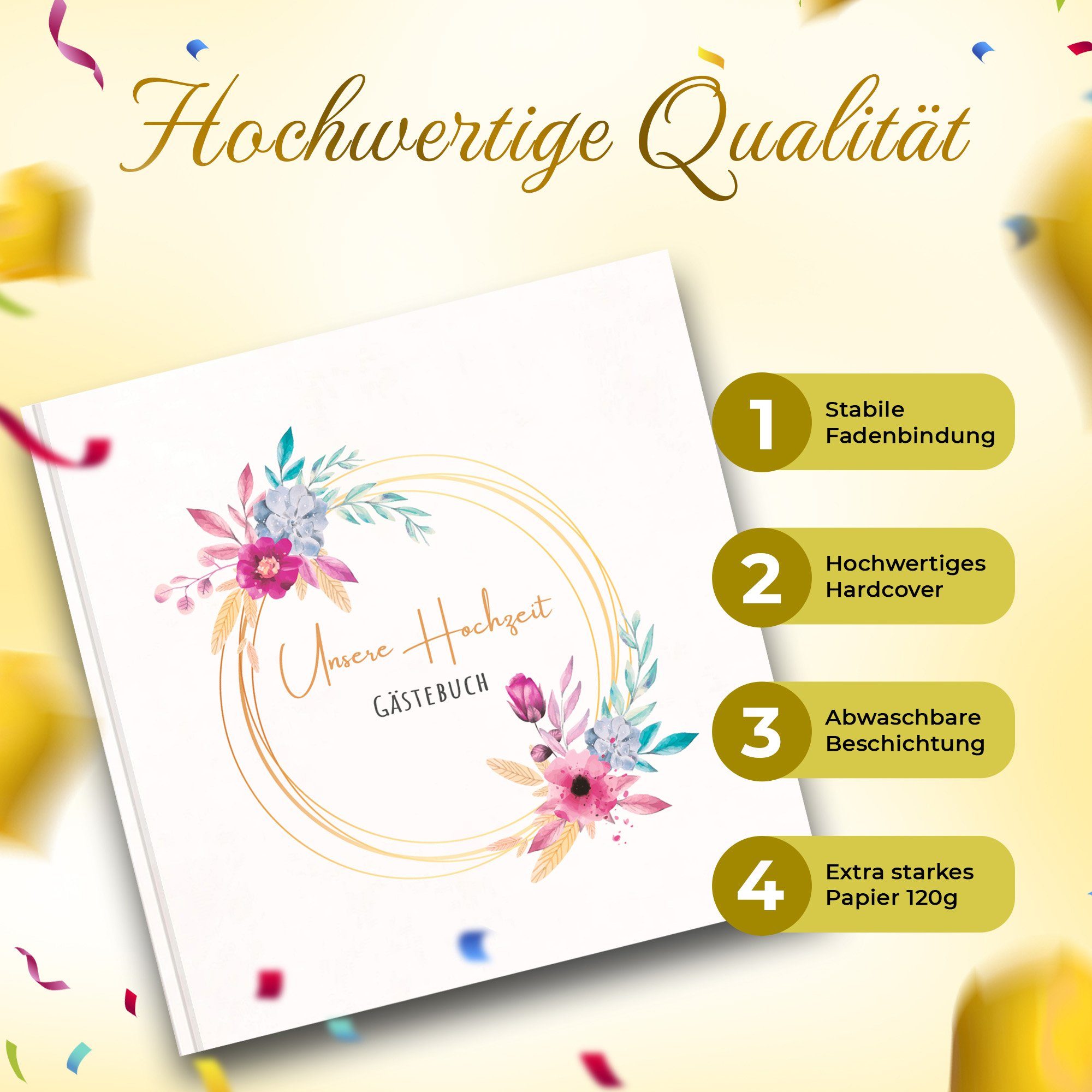 Thumbnail - LifeDesign Notizbuch Hochzeitsbuch, Gästebuch zur Hochzeit, 21x21cm, Hardcover, stabile Fadenbindung, edles Papier