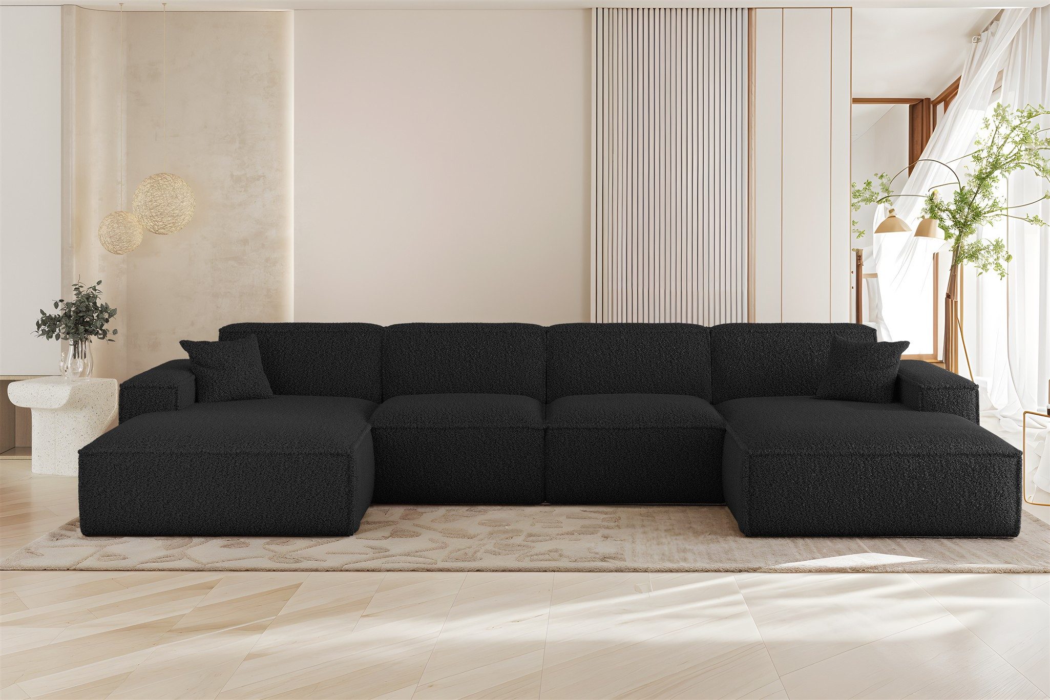 Fun Möbel Wohnlandschaft Sofa U-Form CELES PREMIUM in Stoff Sven (378 cm), Rundumbezug, inkl. 2 x Zierkissen