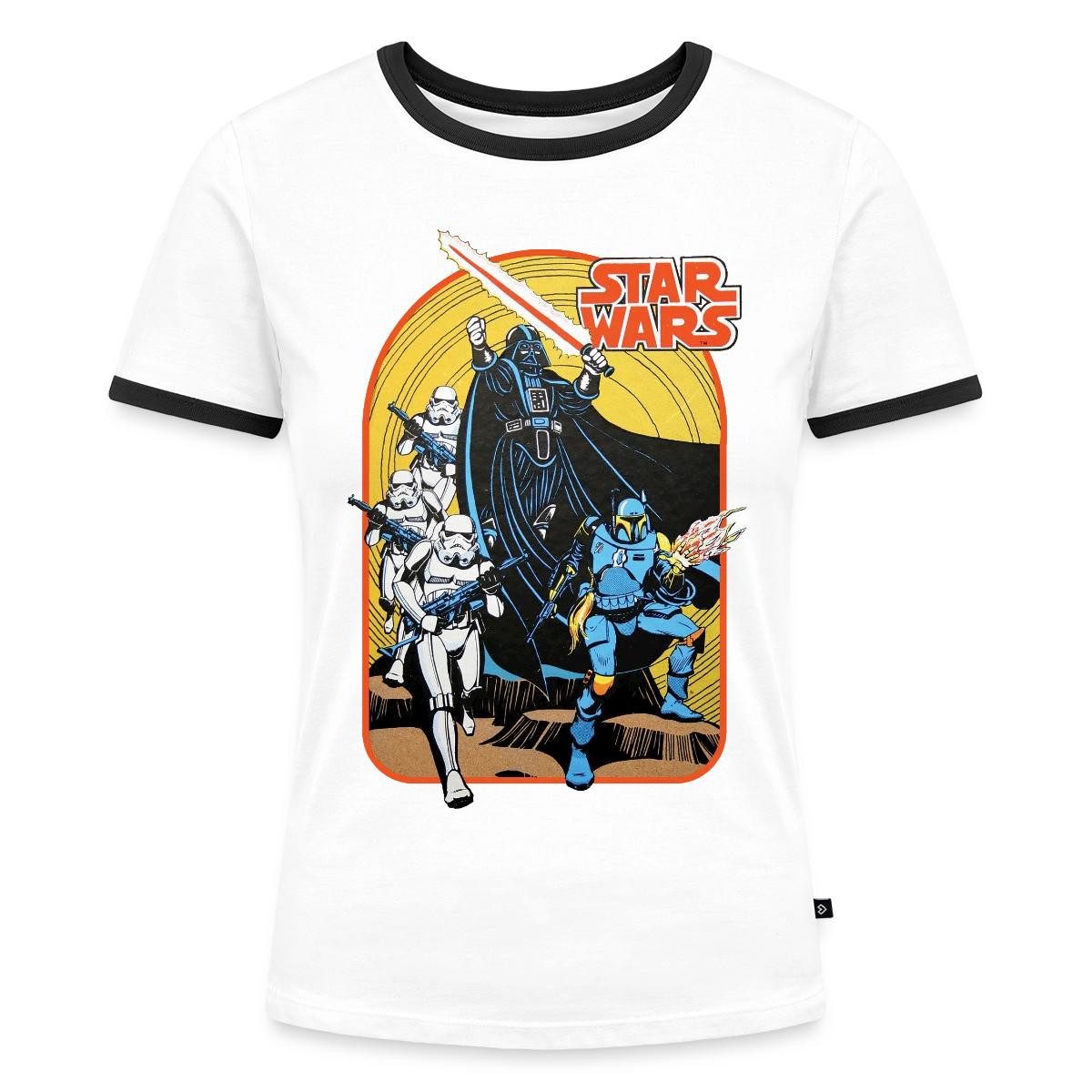 Spreadshirt T-Shirt Star Wars Retro Darth Vader Und Stormtrooper Frauen Kontrast T-Shirt (1-tlg)