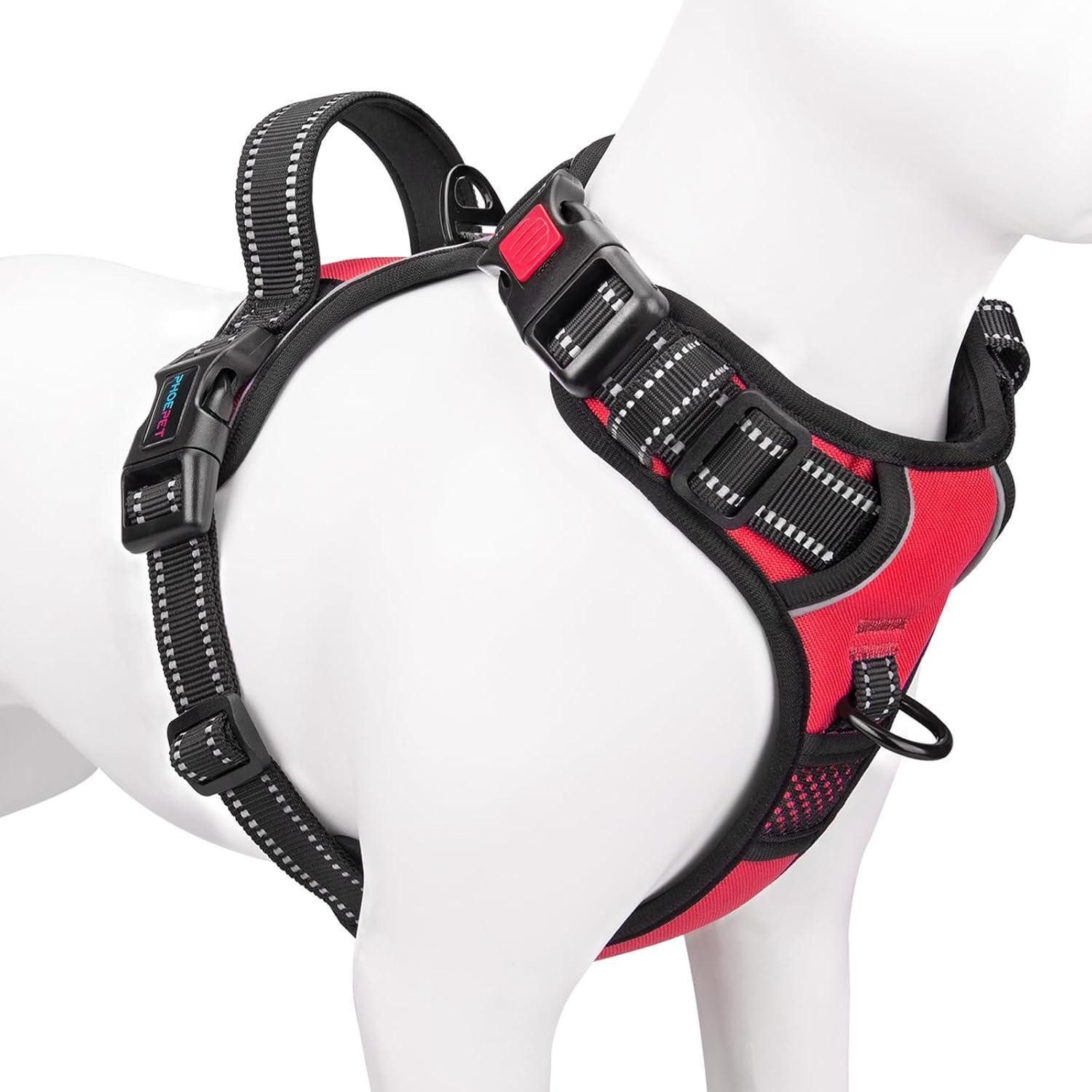 LuxusKollektion Hunde-Geschirr Hundegeschirr ohne Zug reflektierend Griff Clip Ringe Rot XL