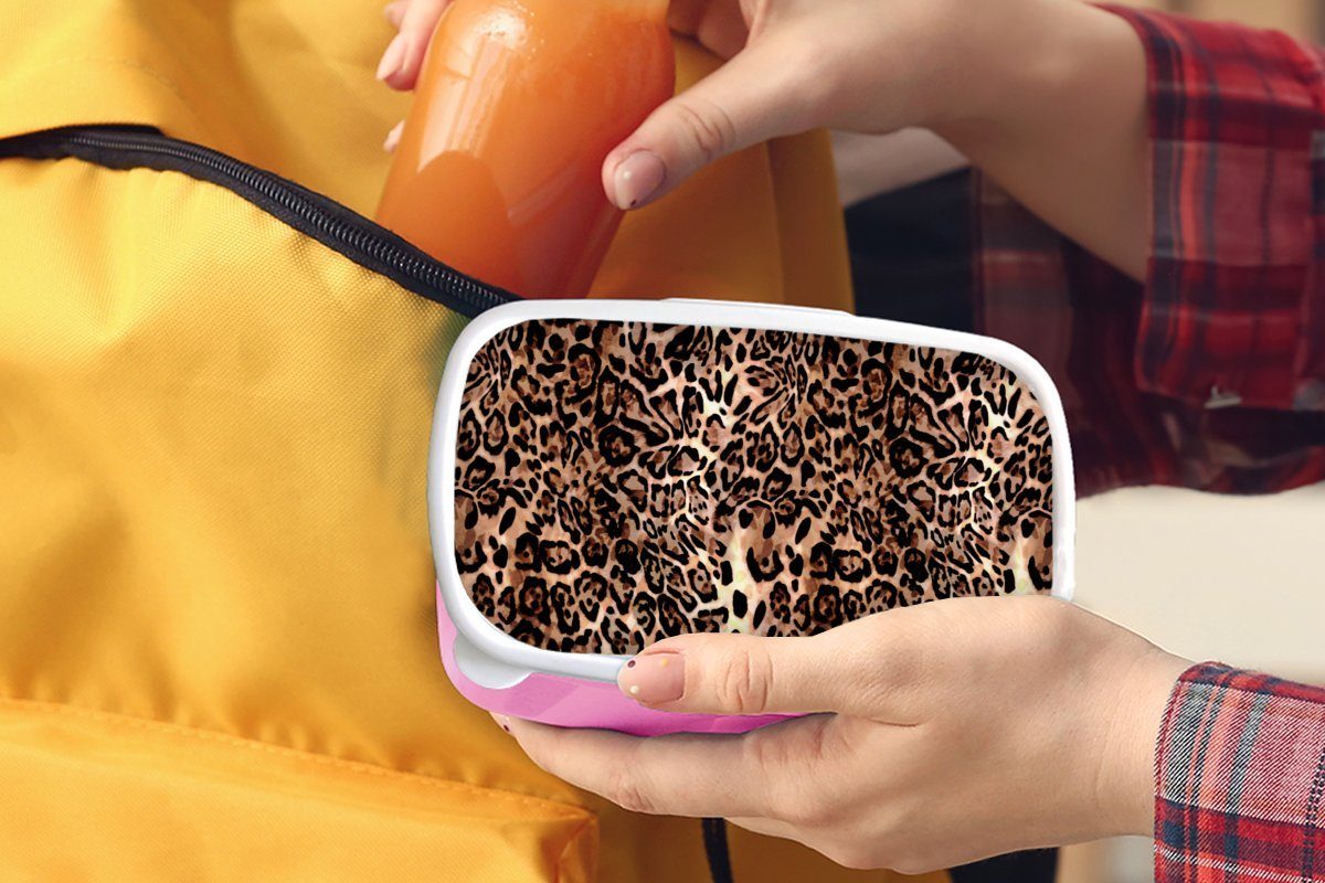 Lunchbox Mädchen, Erwachsene, Brotbox Kunststoff, Luxus, - Snackbox, Design - Kinder, - rosa Kunststoff Tiermuster MuchoWow Brotdose Leopard für (2-tlg),