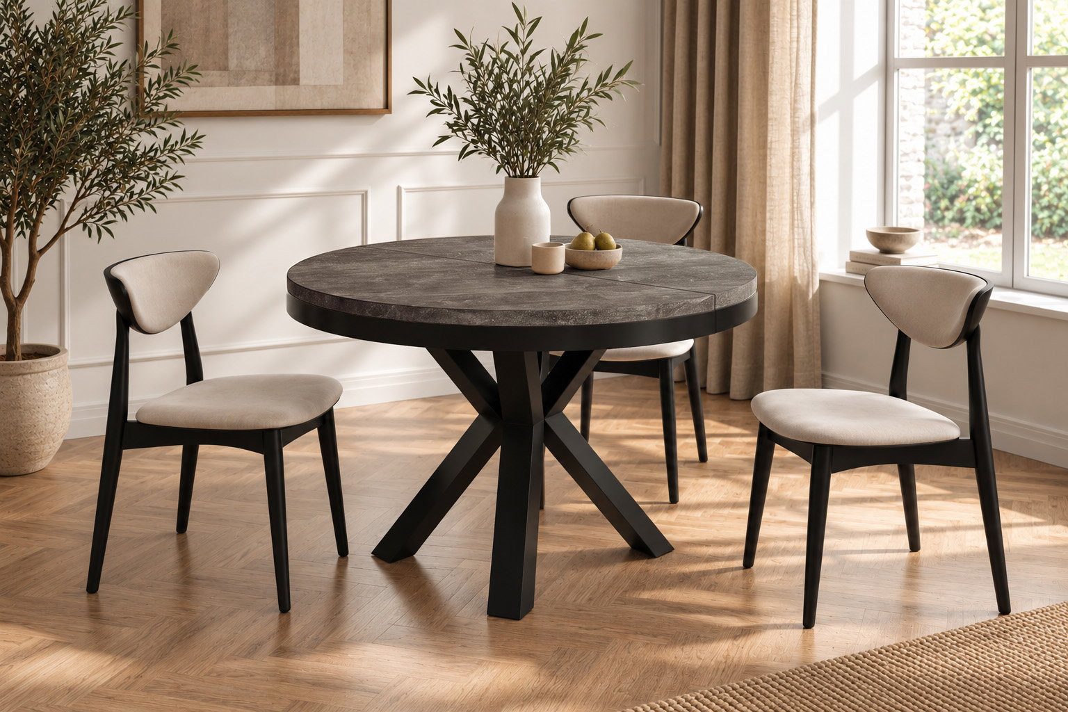 WFL GROUP Esstisch Clara im Loft-Stil rund ausziehbar mit schwarzen Metallbeinen (MADE IN EU, erhältlich in zwei Größen – 100/120 cm, ausziehbar auf 180/200 cm), platzsparender Industrial Tisch in Holzoptik für Wohnzimmer oder Küche