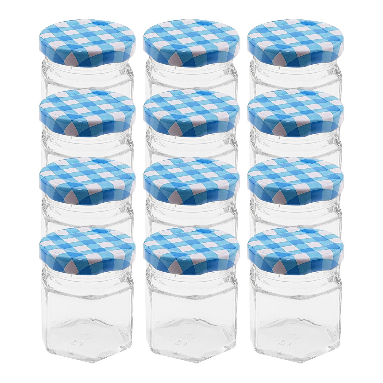 Wellgro Vorratsglas »12 Einmachgläser mit Schraubdeckel - 50 ml, Glas /  Metall, 4,5 x 5 cm (xH), 12 blau karierte Deckel, Aufbewahrungsglas,  Einkochglas« online kaufen | OTTO