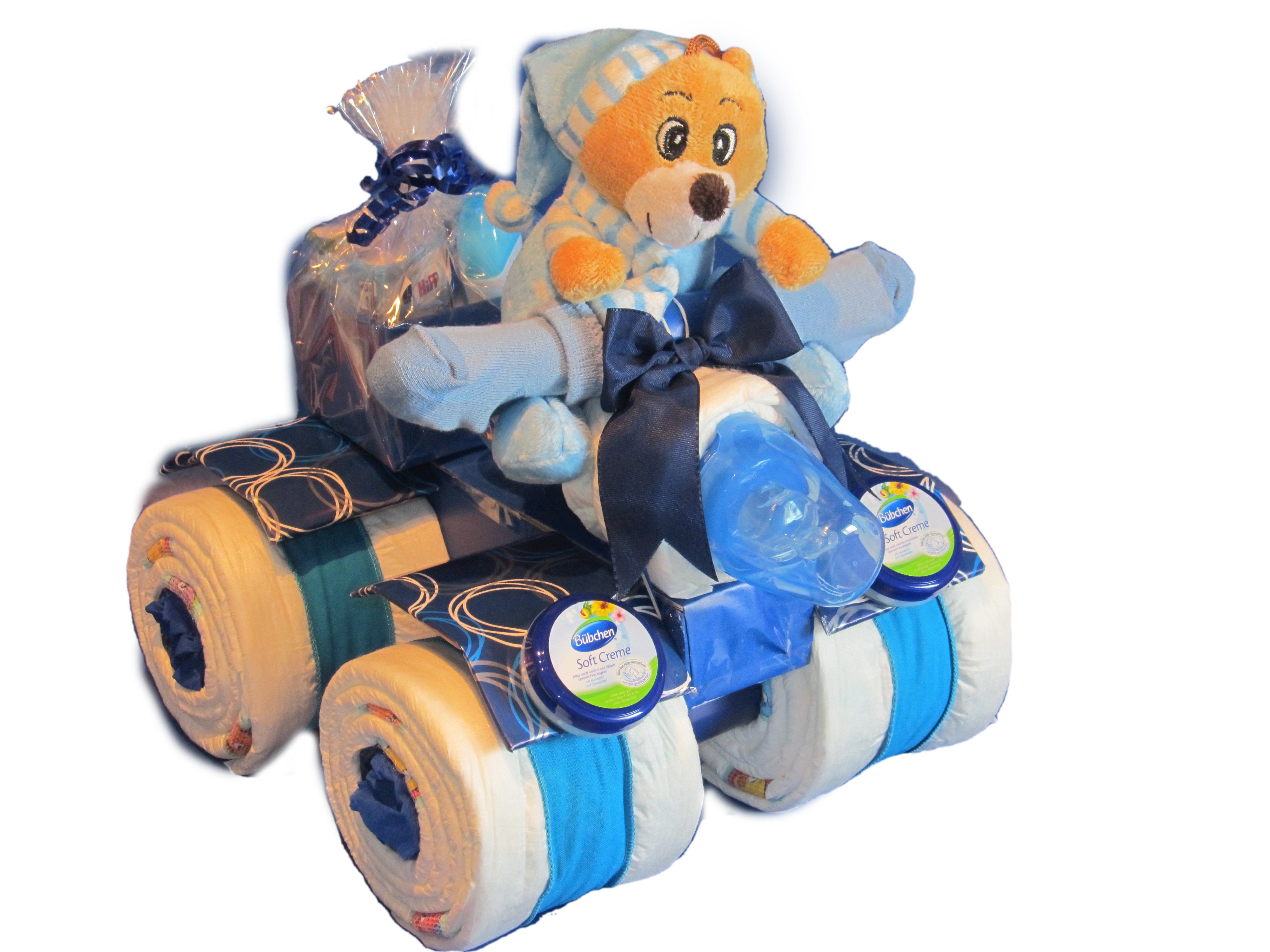 Geschenketorten-Gebhardt Windeln Windeltorte, Windelquad blau oder rosa, Windelgeschenk zur Geburt