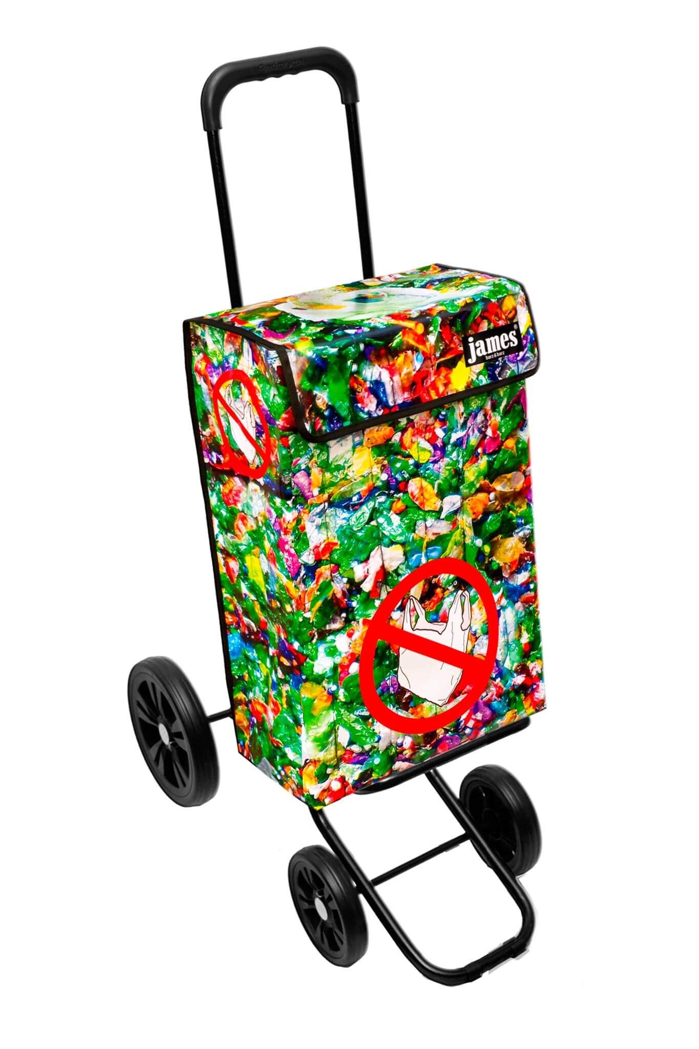 james Einkaufstrolley PLASTIKMUELL - stabiler Einkaufswagen mit individuellem Design, Handmade in Austria - Einkaufsbegleiter mit viel Stauraum - trägt 40kg
