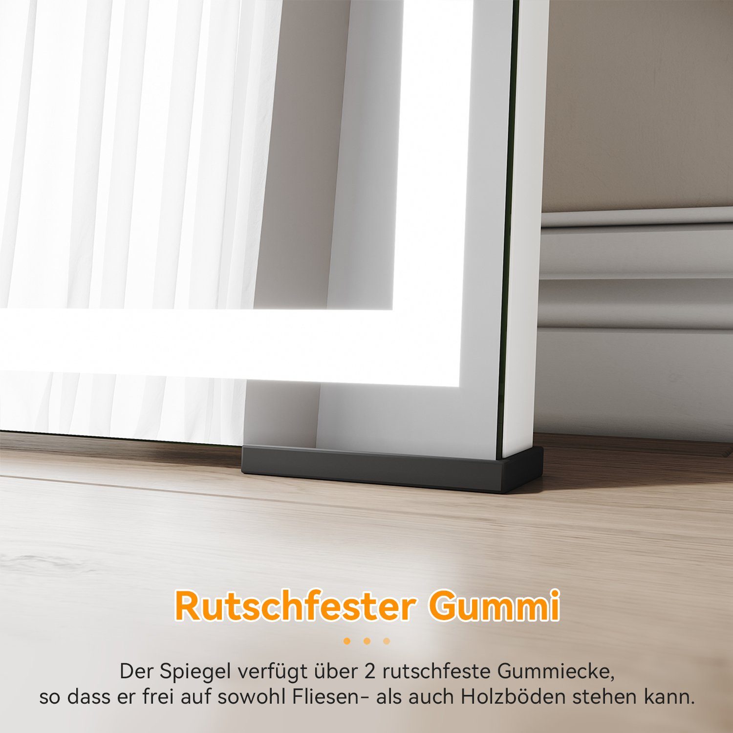 SONNI Ganzkörperspiegel Wandspiegel mit LED,1500 x 400mm, Standspiegel, mit Touch, Beleuchtung in 3 Farben, 2 Montagemöglichkeiten, Modern