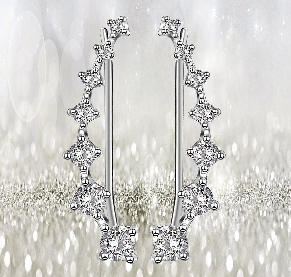 Haiaveng Paar Ohrstecker mit Ohrklemme Damen Ohrclips, Ohrringe 925 Silber Kristalle funkelnde 7