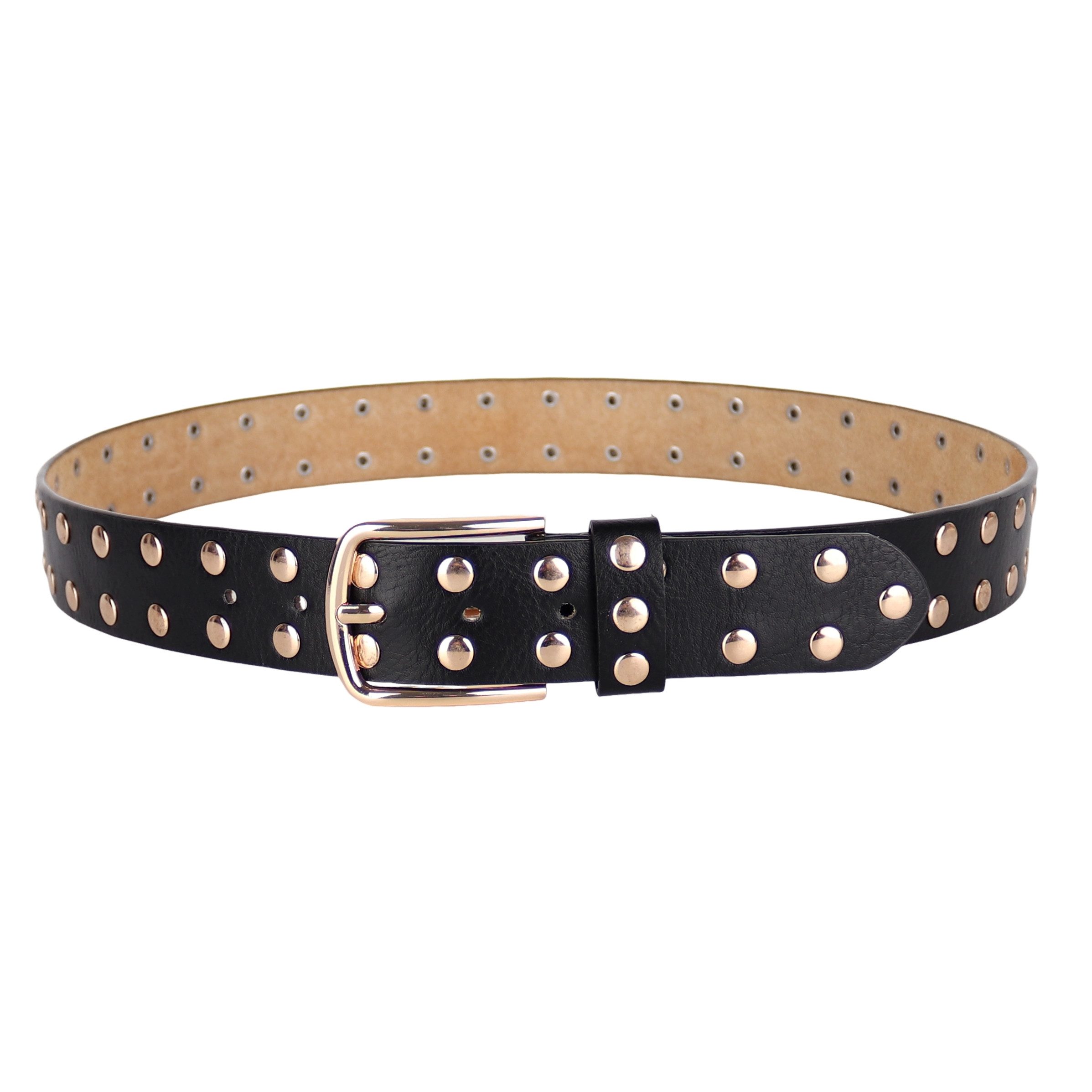 MIRROSI Nietengürtel Damen Gürtel mit Nieten 38mm Breit (Размер auswählbar 85–105 cm) Kunstleder Oberseite, Echtleder Innenseite
