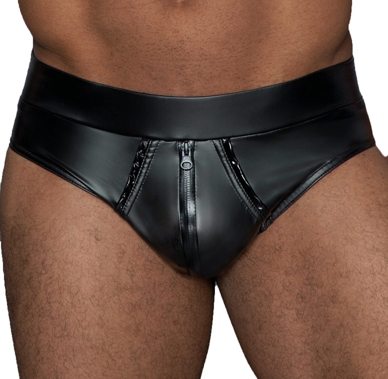 Slip Herren Dessous wetlook Slip in schwarz Shorts mit durchgehendem Reißve
