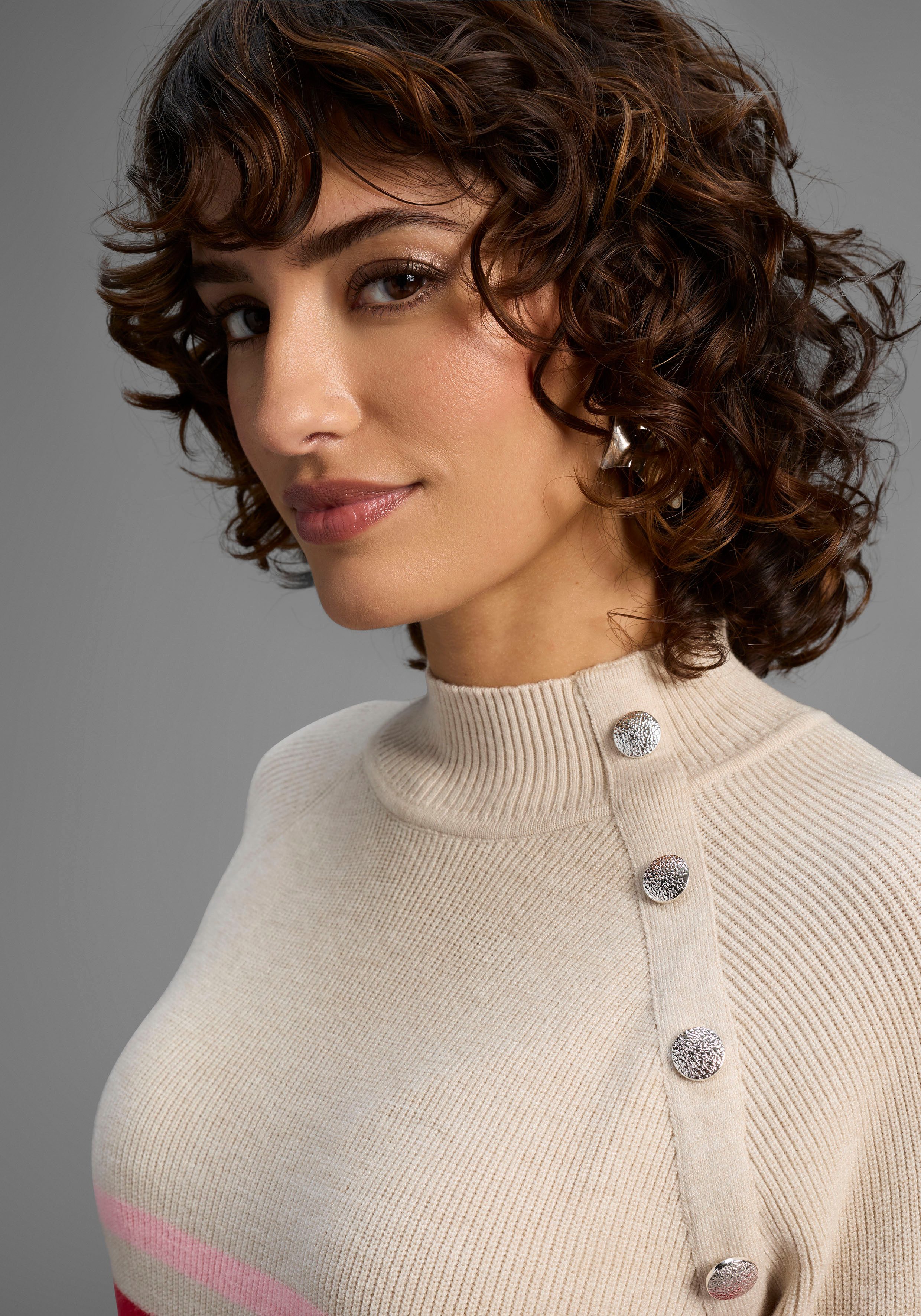 Laura Scott Strickpullover Winterstrick mit trendy Streifendesign und Knöpfen - NEUE KOLLEKTION