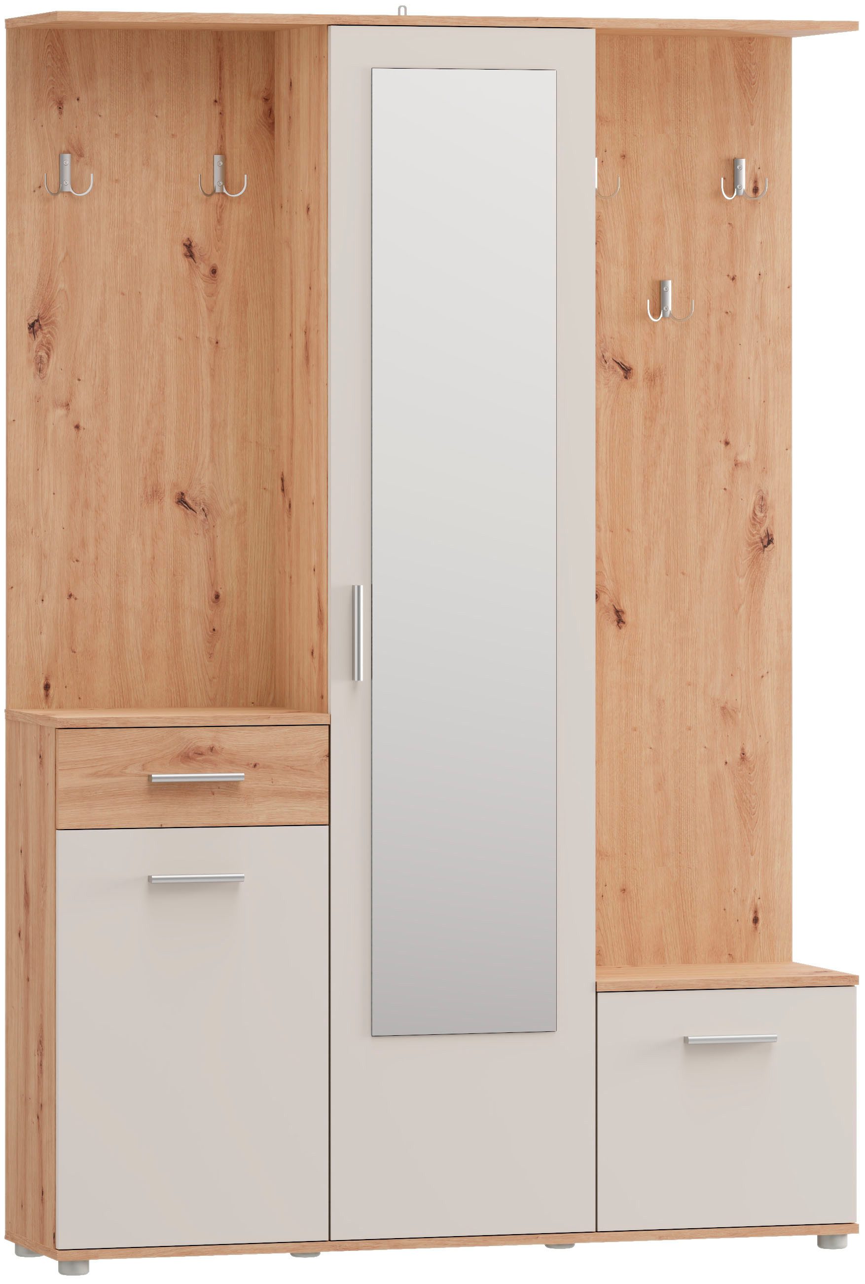 OTTO home Kompaktgarderobe Martin Flurgarderobe, Dielenschrank, Flurmöbel, Breite 134 cm Schuhschrank, mit Spiegel, in modernen Farben, mit 10 Haken – Bild 2 von 5