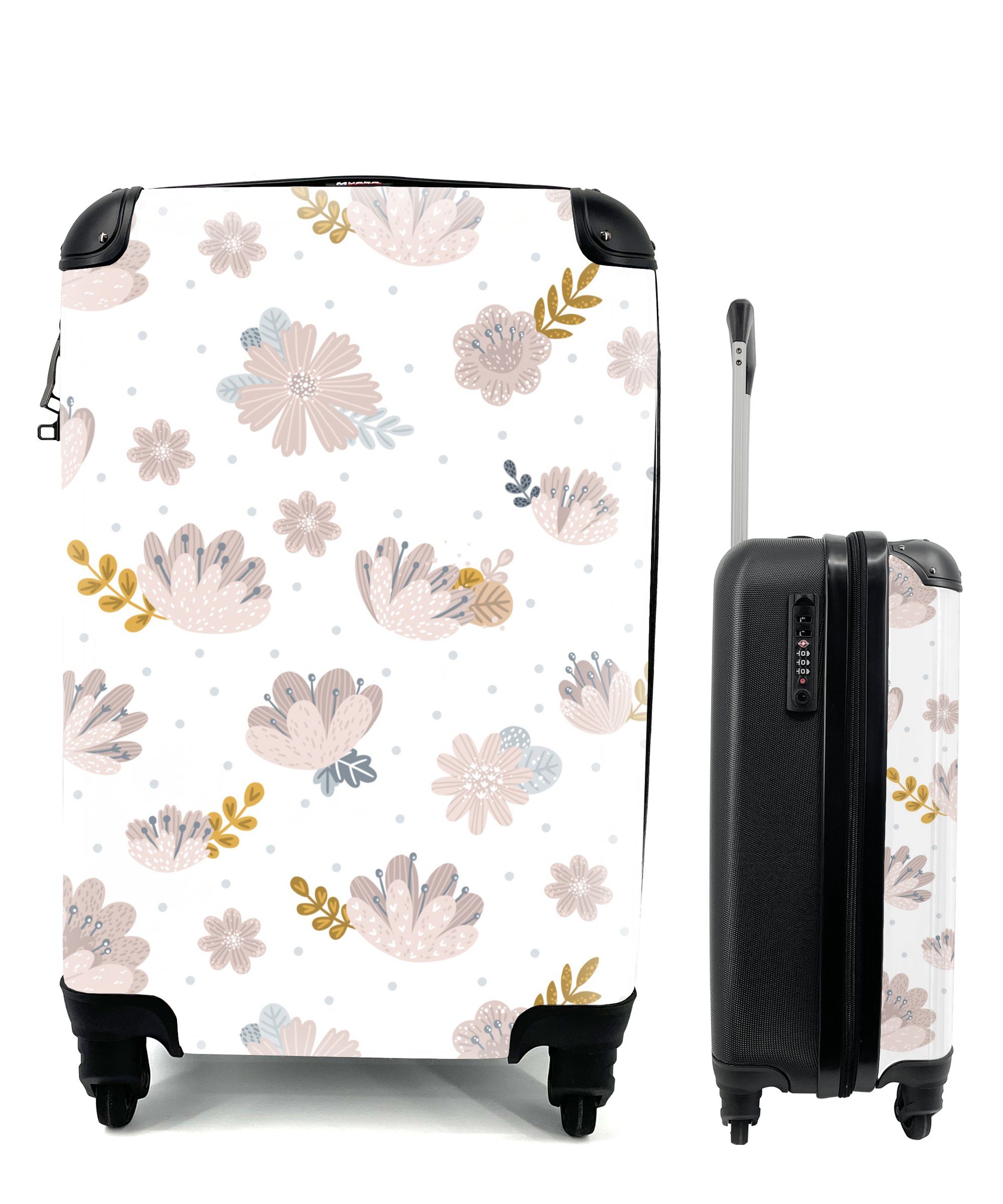 MuchoWow Handgepäckkoffer Design - Blumen - Blätter, 4 Rollen, Reisetasche mit rollen, Handgepäck für Ferien, Trolley, Reisekoffer