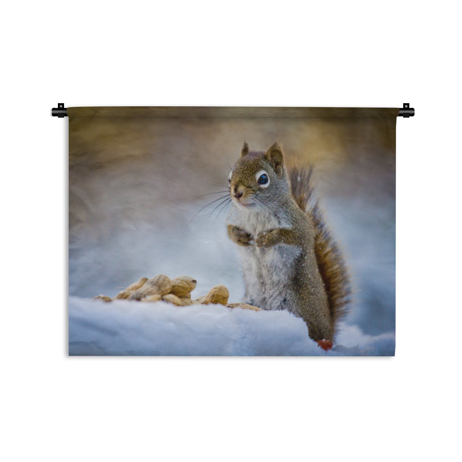MuchoWow Wandteppich Eichhörnchen - Nüsse - Schnee - Winter - Nagetiere - Jahreszeiten, Rechteckig, Höhe: 3 mm, Wanddeko Teppich Wohnzimmer, Schlafzimmer, 60x45 cm
