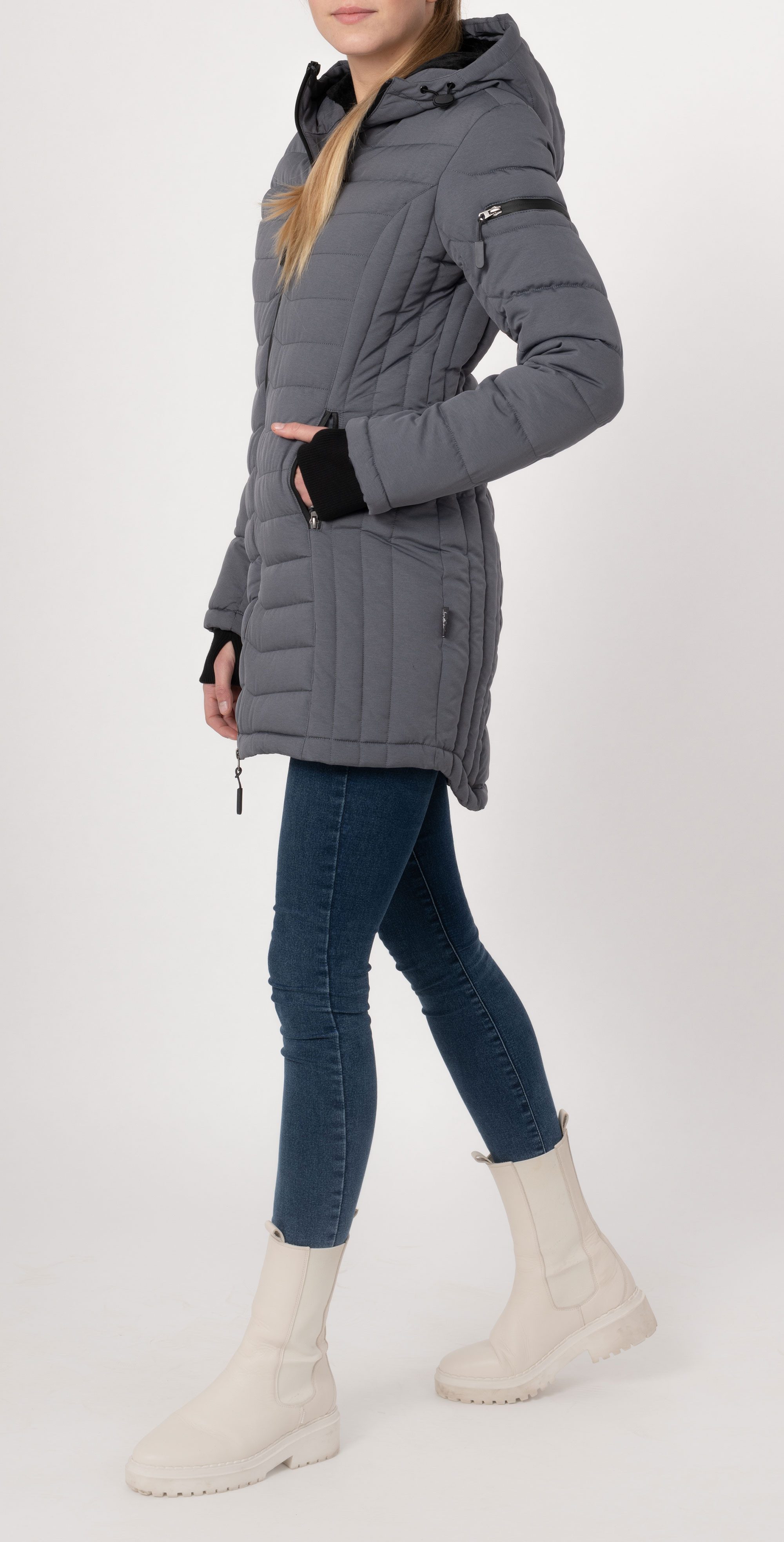 SUBLEVEL Steppjacke Damen Mantel mit Kapuze lange Winter Jacke Langer Parka S-5XL Stehkragen, Kapuze, flauschig, kuschelig, warm, Outdoor, Mantel – Bild 4 von 5