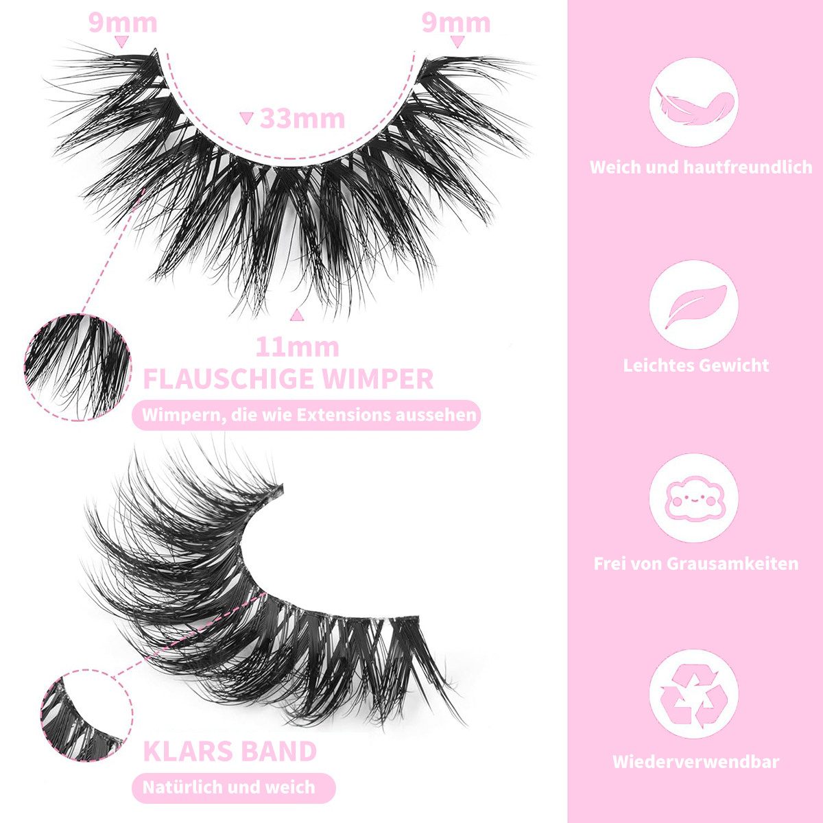 MOPUEA Bandwimpern Faux Mink Bandwimpern, 10 Paar aus seidigem Synthetik, Natürliches und elegantes Design, 10 tlg., Ultraleichtes und komfortables Wimpernband