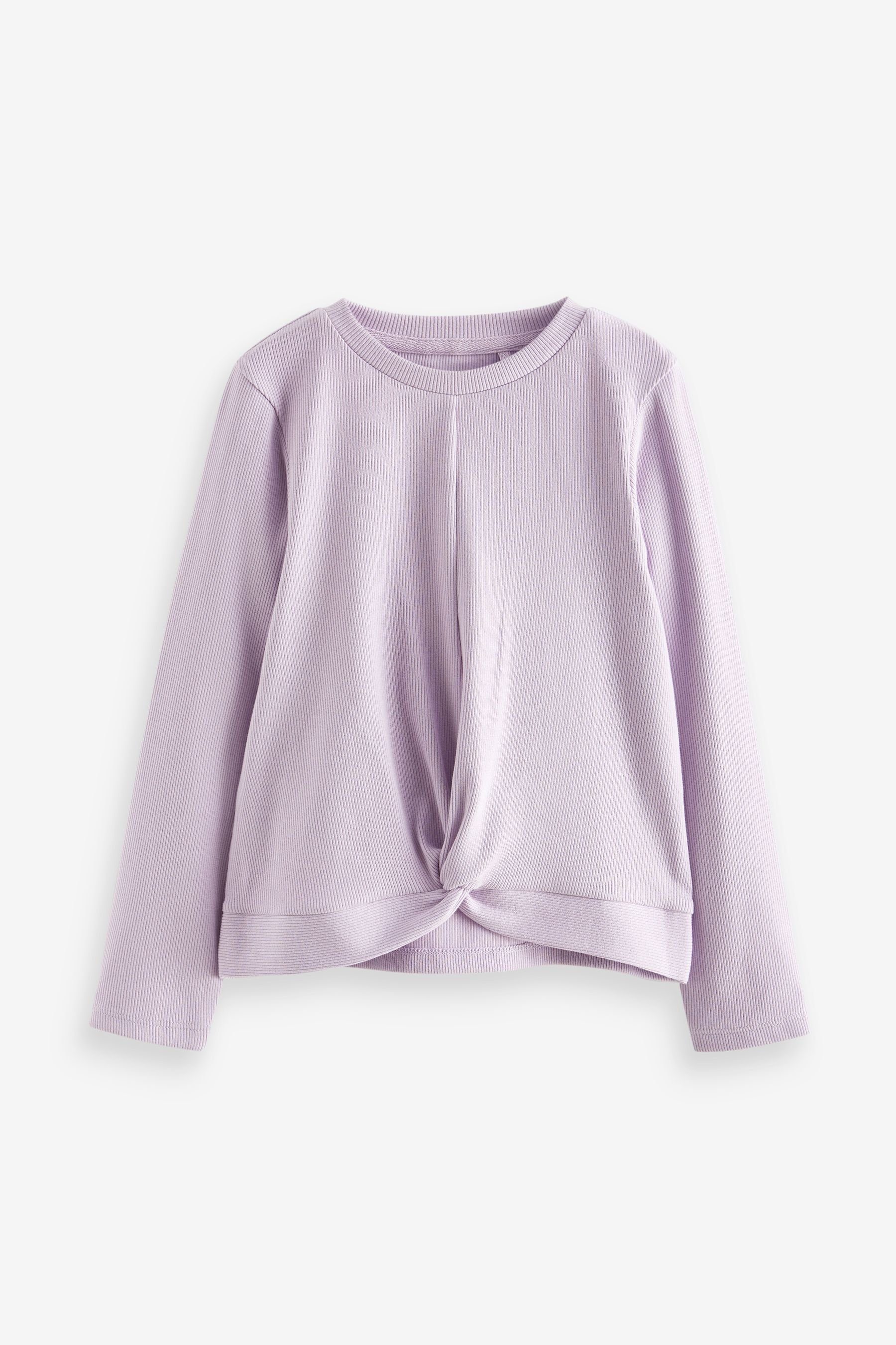 Langarmshirt Purple Next (1-tlg) mit Lilac Knotendetail Geripptes Langarmshirt