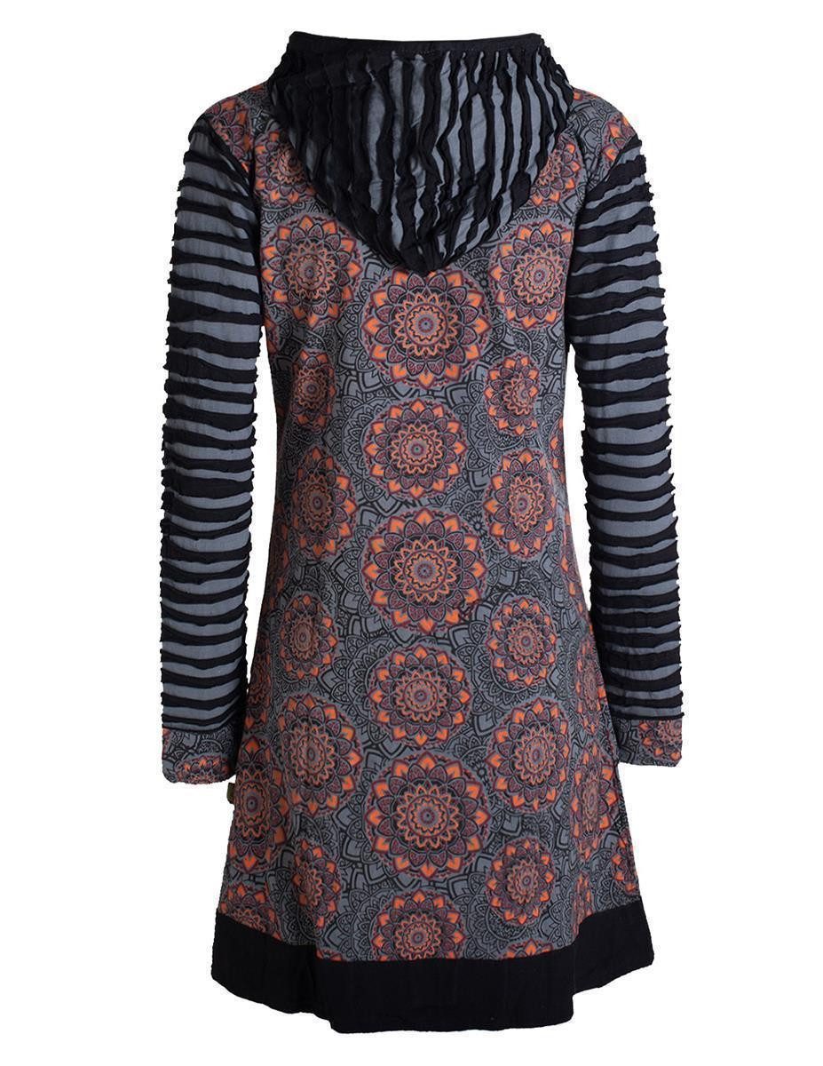 Vishes Kurzmantel Damen Blumen Mandala Jersey-Mantel Hippiemantel Kapuzenmantel Hoodie, Ethno Style