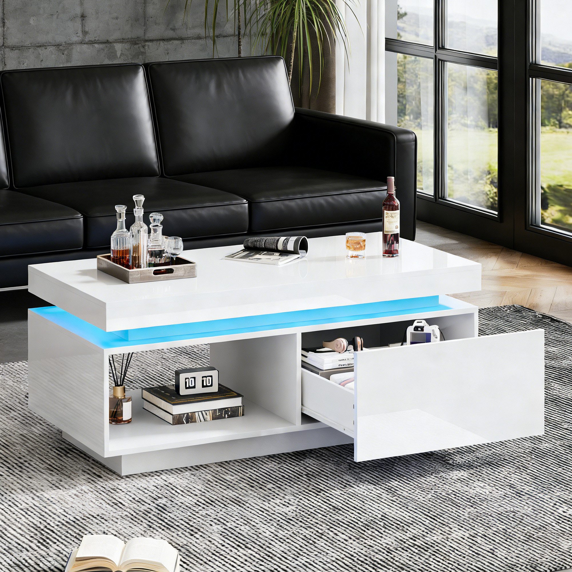 STILVORA Wohnzimmer-Set Hochglanz Kaffeetisch mit Schubladen,Beistelltisch günstig online kaufen